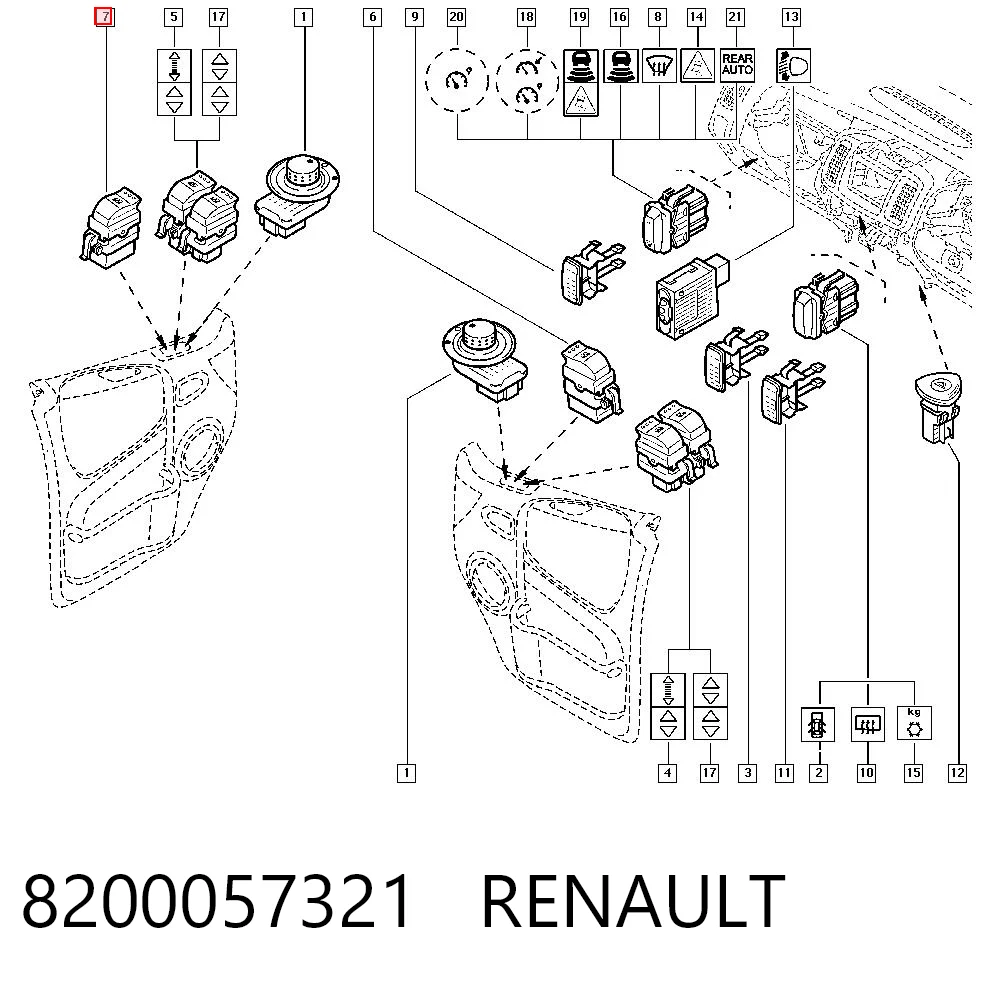 8200057321 Renault (RVI) Кнопка підйомника переднього правого скла