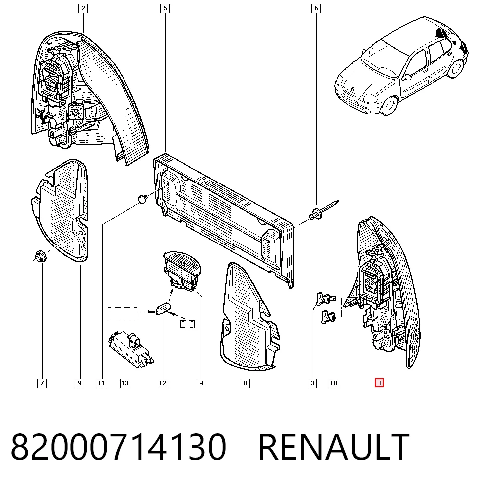 Ліхтар задній лівий Renault Clio II хетчбек (BB, CB) (1998 - 2010) ціна, від 21.55 USD