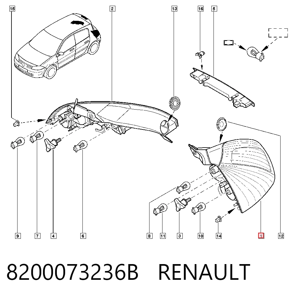 Ліхтар задній лівий Renault Megane II хетчбек (BM0, CM0, BM1, CM1) (2002 - 2012) ціна, від 22.60 USD