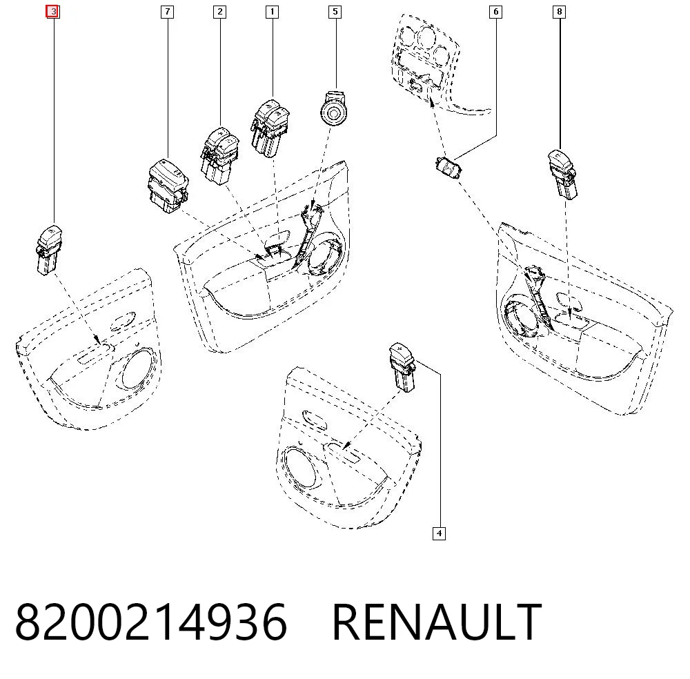 8200214936 Renault (RVI) Кнопка підйомника заднього скла