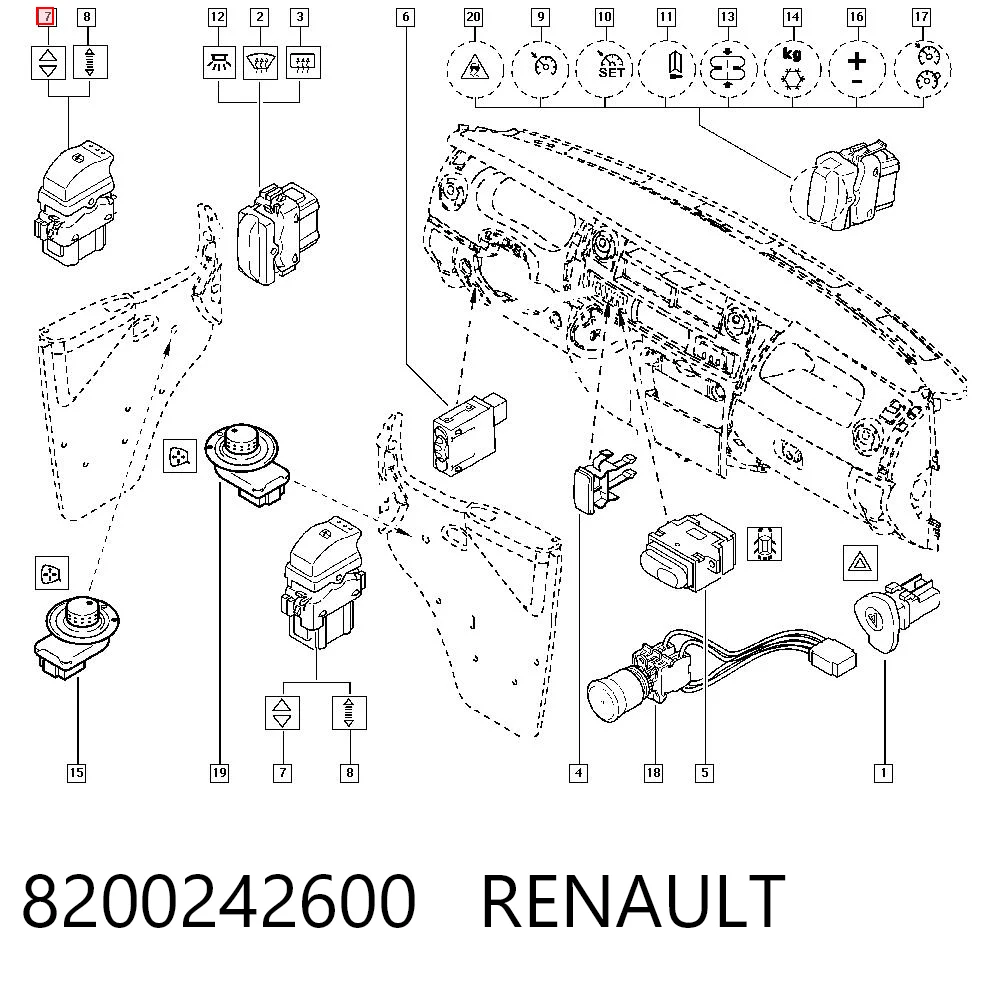 8200242600 Renault (RVI) Кнопка підйомника переднього правого скла