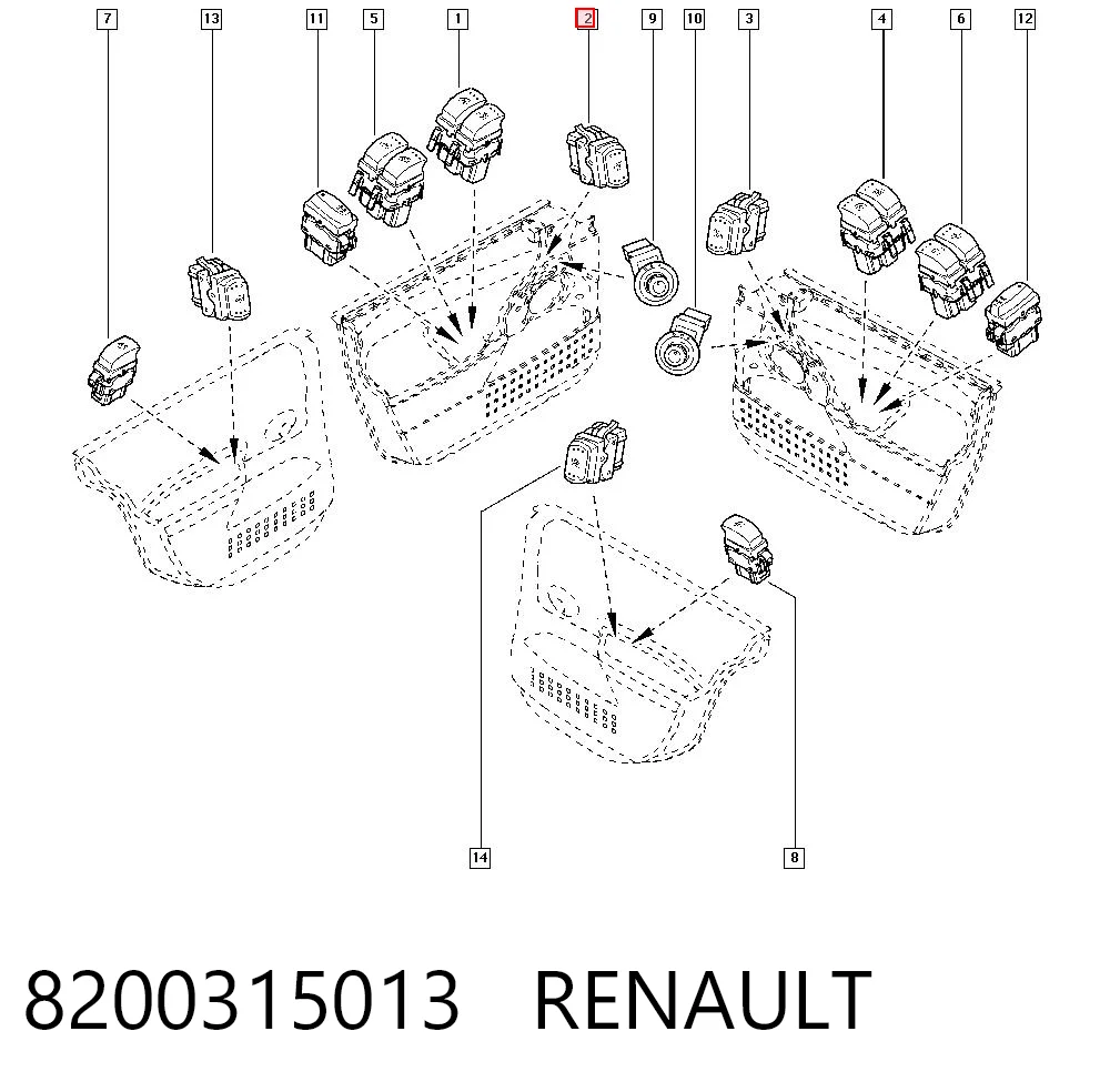 8200315013 Renault (RVI) Кнопка підйомника переднього правого скла