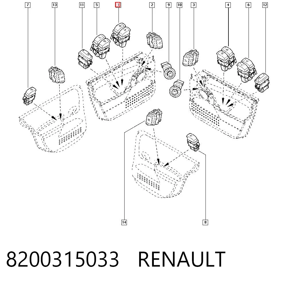 8200315033 Renault (RVI) Кнопки переднього лівого склопід'ємника