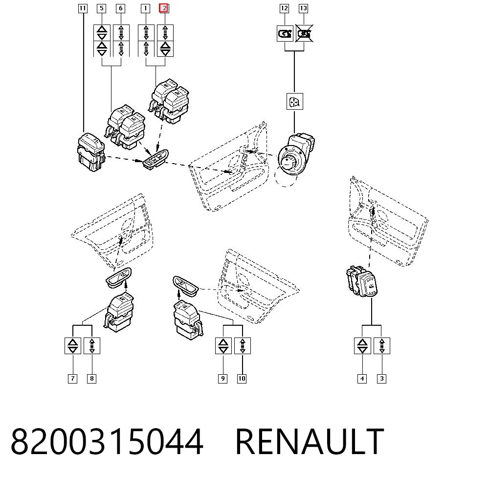 8200315044 Renault (RVI) Кнопка підйомника переднього лівого скла