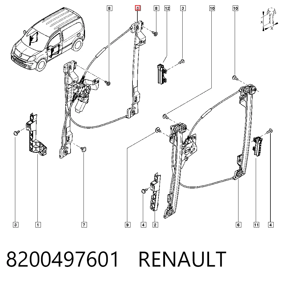  Механізм склопідіймача двері передньої, правої Renault Kangoo 