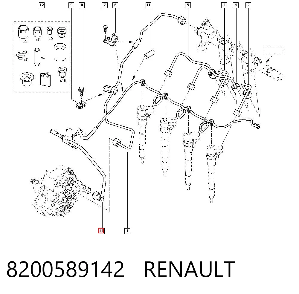 8200589142 Renault (RVI) Трубка паливна, зворотня від форсунок