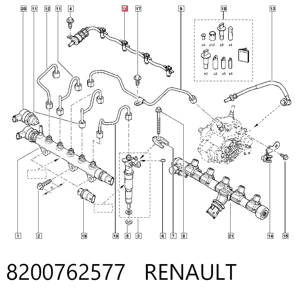 8200762577 Renault (RVI) Трубка паливна, зворотня від форсунок