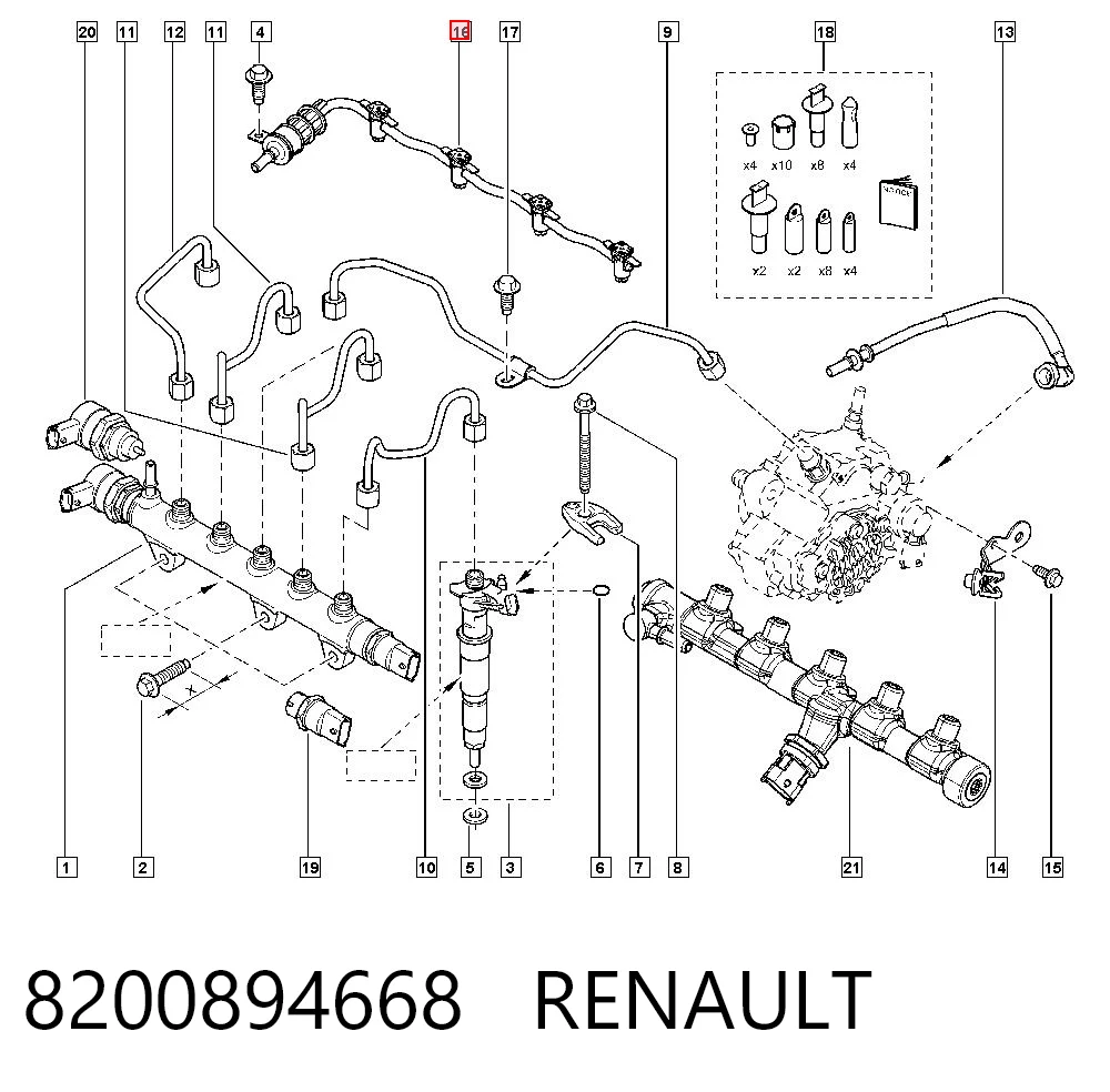 8200894668 Renault (RVI) Трубка паливна, зворотня від форсунок