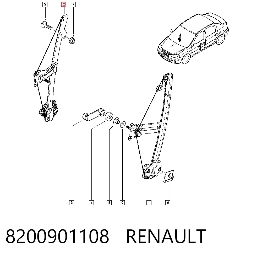 Склопідйомник (механізм переміщення скла) на Renault LOGAN I LS