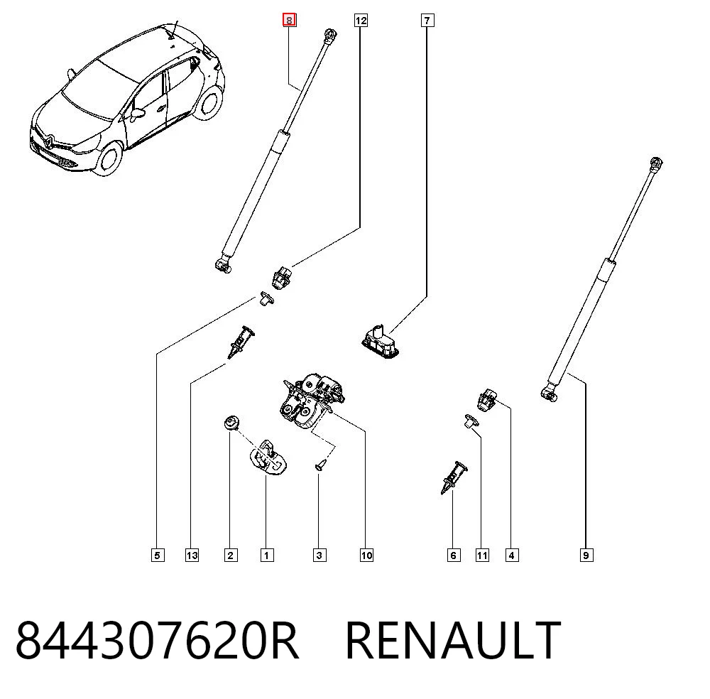 844307620R Renault (RVI) Амортизатор кришки багажника / двері 3/5-ї задньої