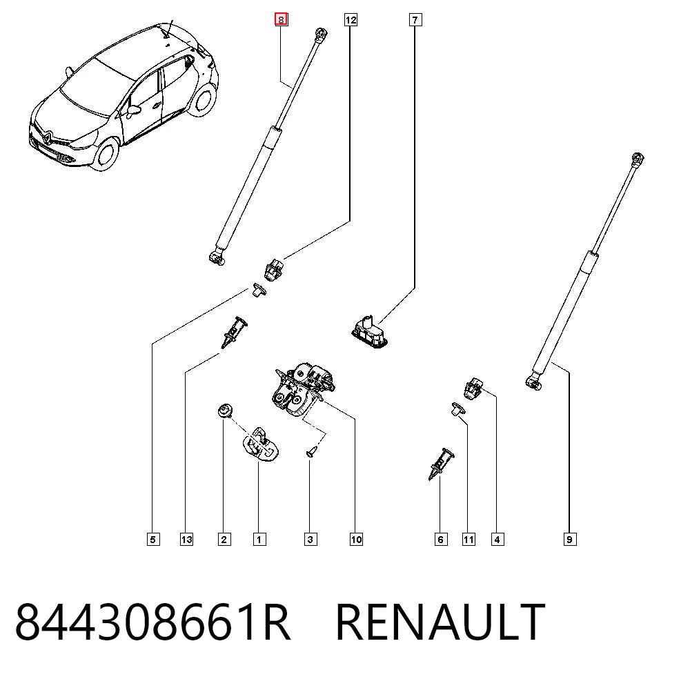 844308661R Renault (RVI) Амортизатор кришки багажника / двері 3/5-ї задньої