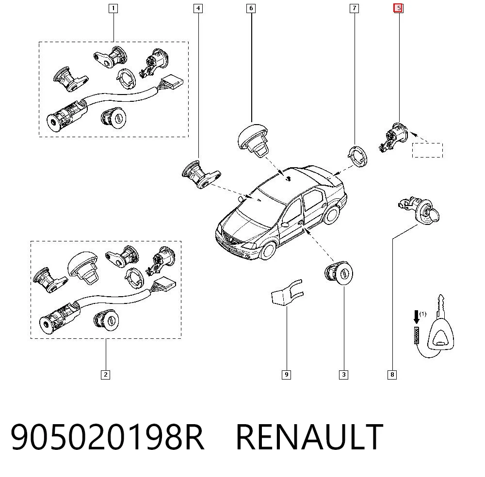905020198R Renault (RVI) Лічинка замка кришки багажника