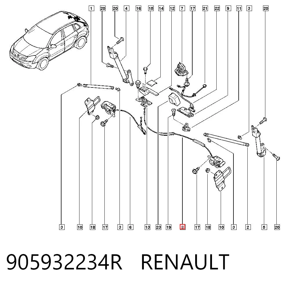 905932234R Renault (RVI) Замок п'ятих дверей