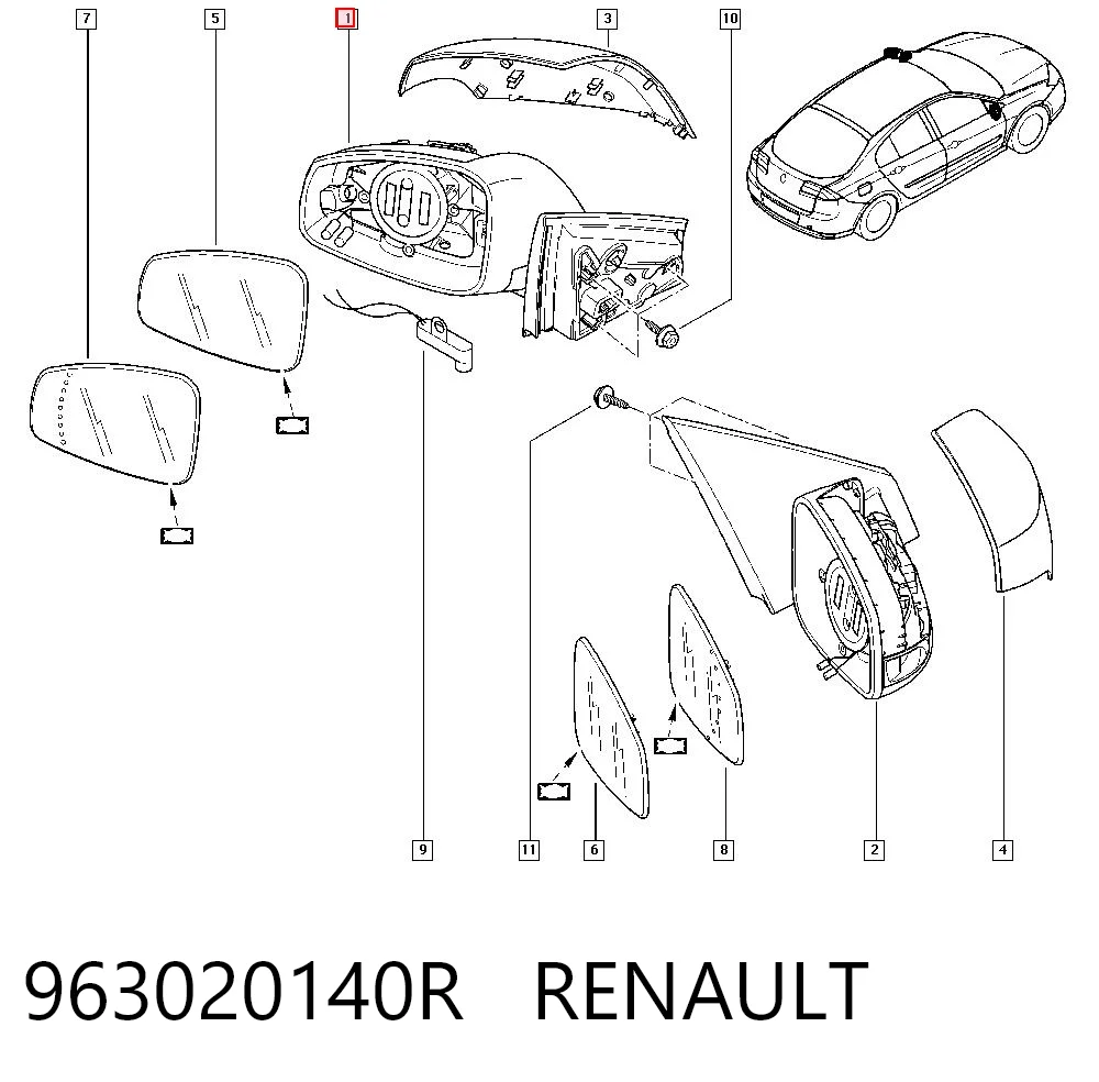 Дзеркало заднього виду, ліве на Renault Laguna III BT0, BT1