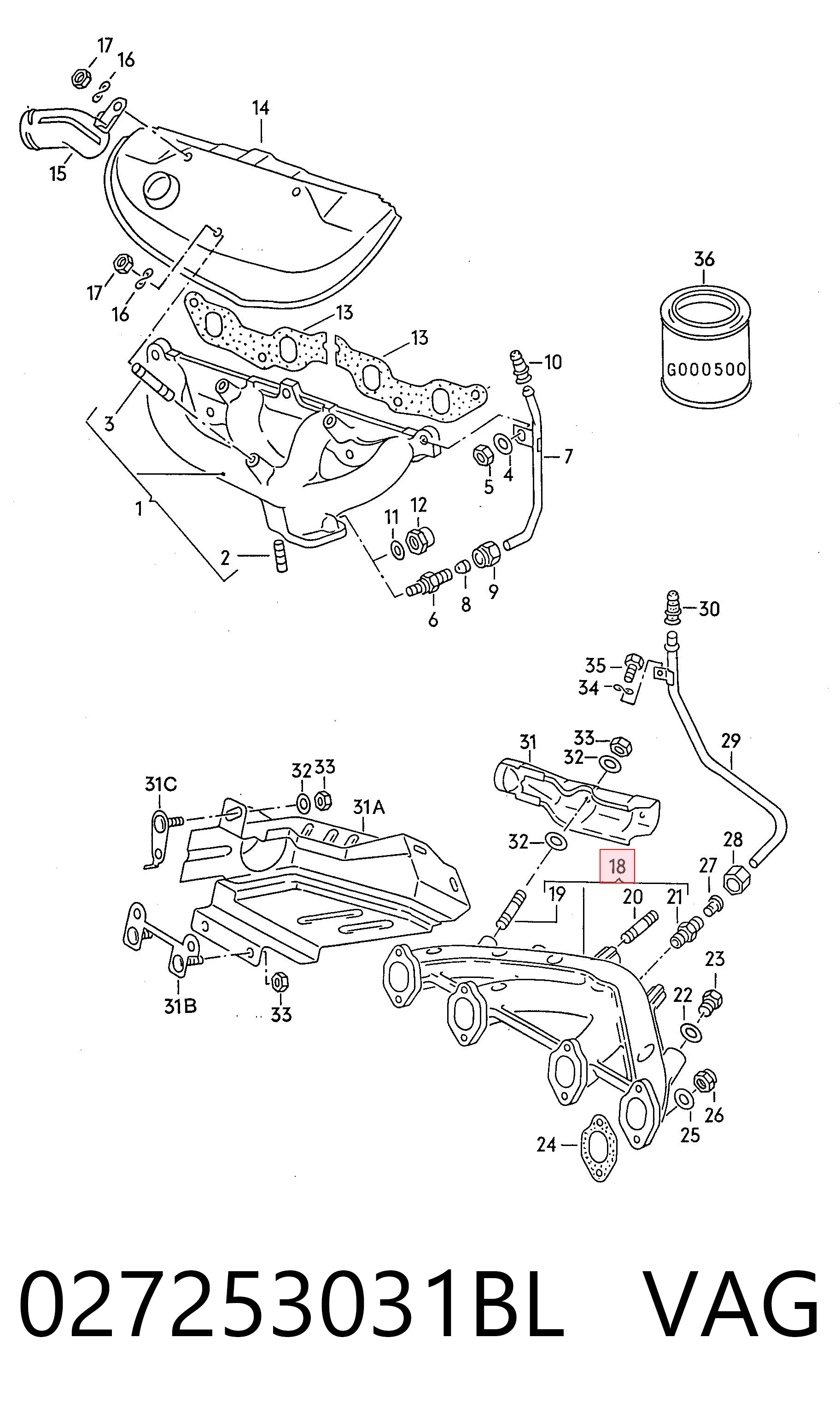 Система випуску газів двигуна на Volkswagen Golf II 19E, 1G1