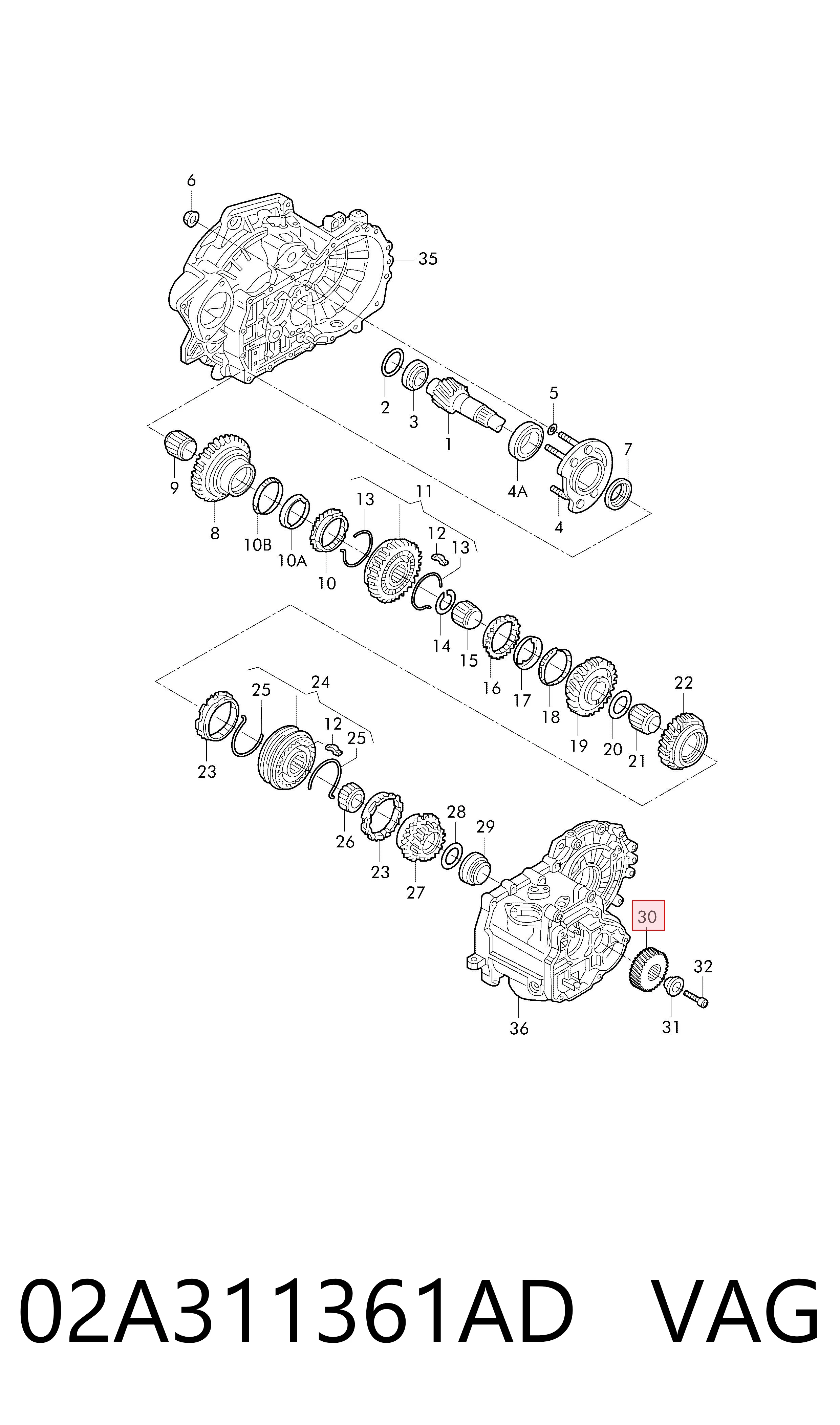 02A311361AD VAG Шестерня 5-й передачі, ведена