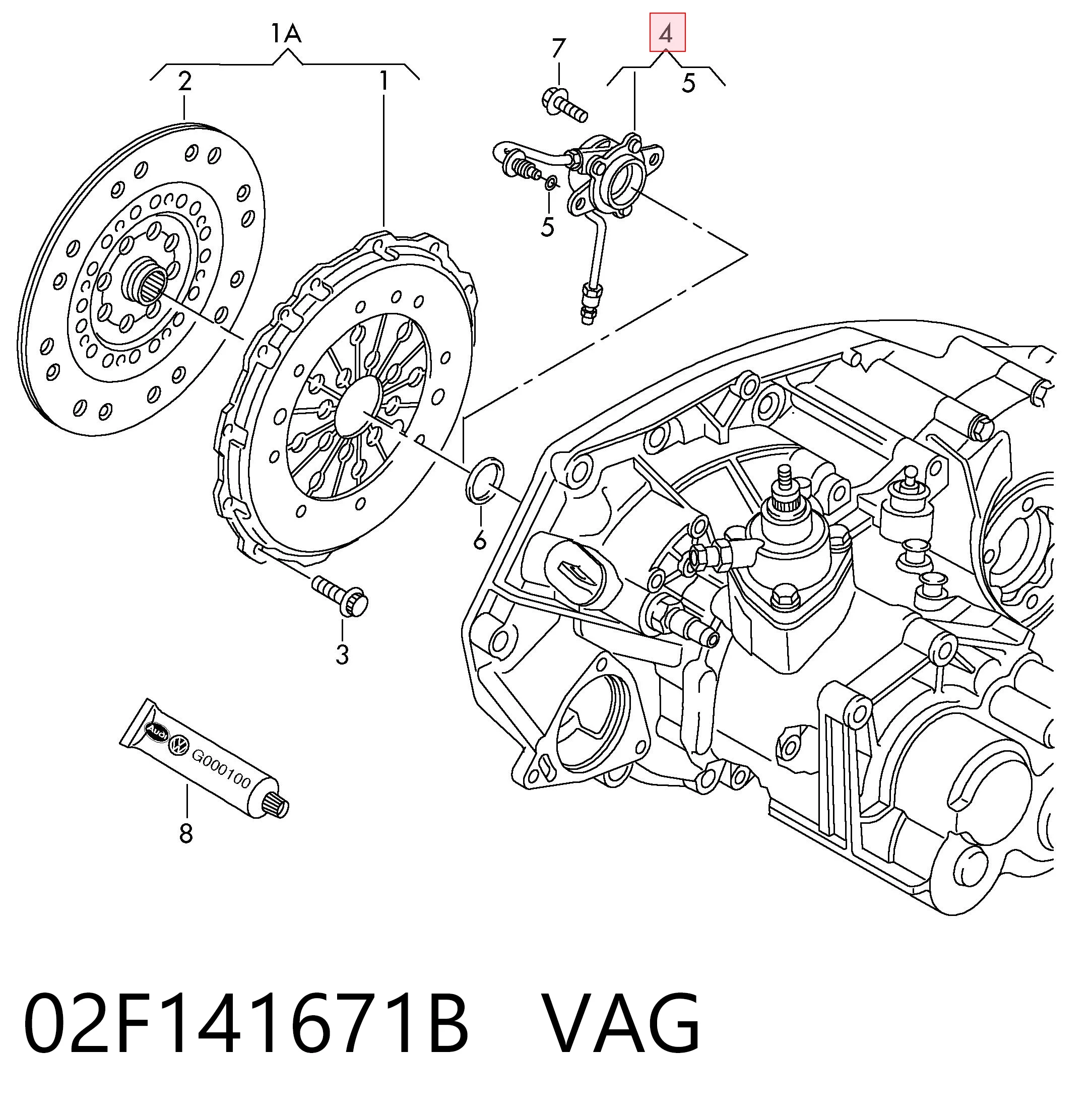 02F141671B VAG Робочий циліндр зчеплення в зборі з витискним підшипником