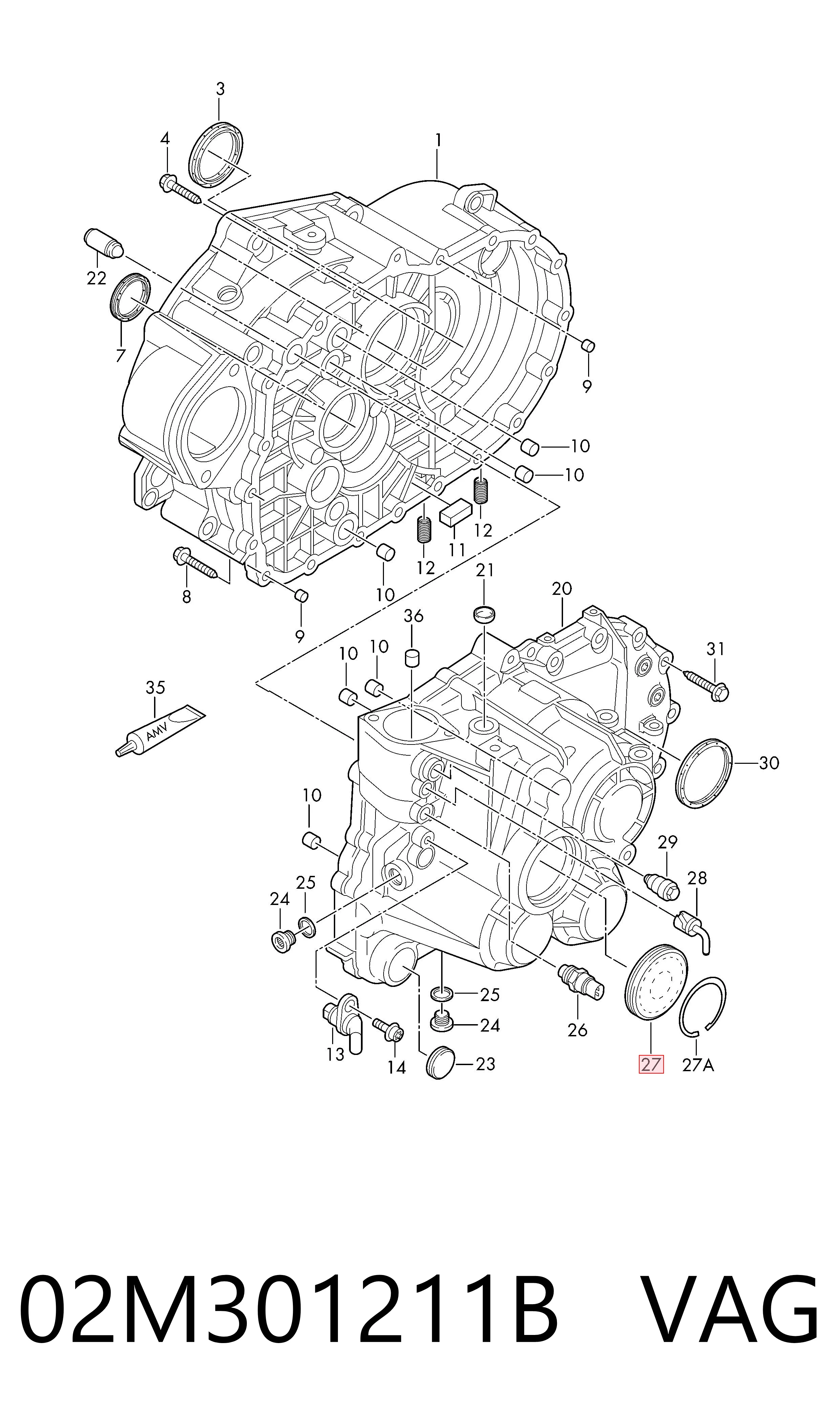 02M301211B VAG Кришка коробки передач