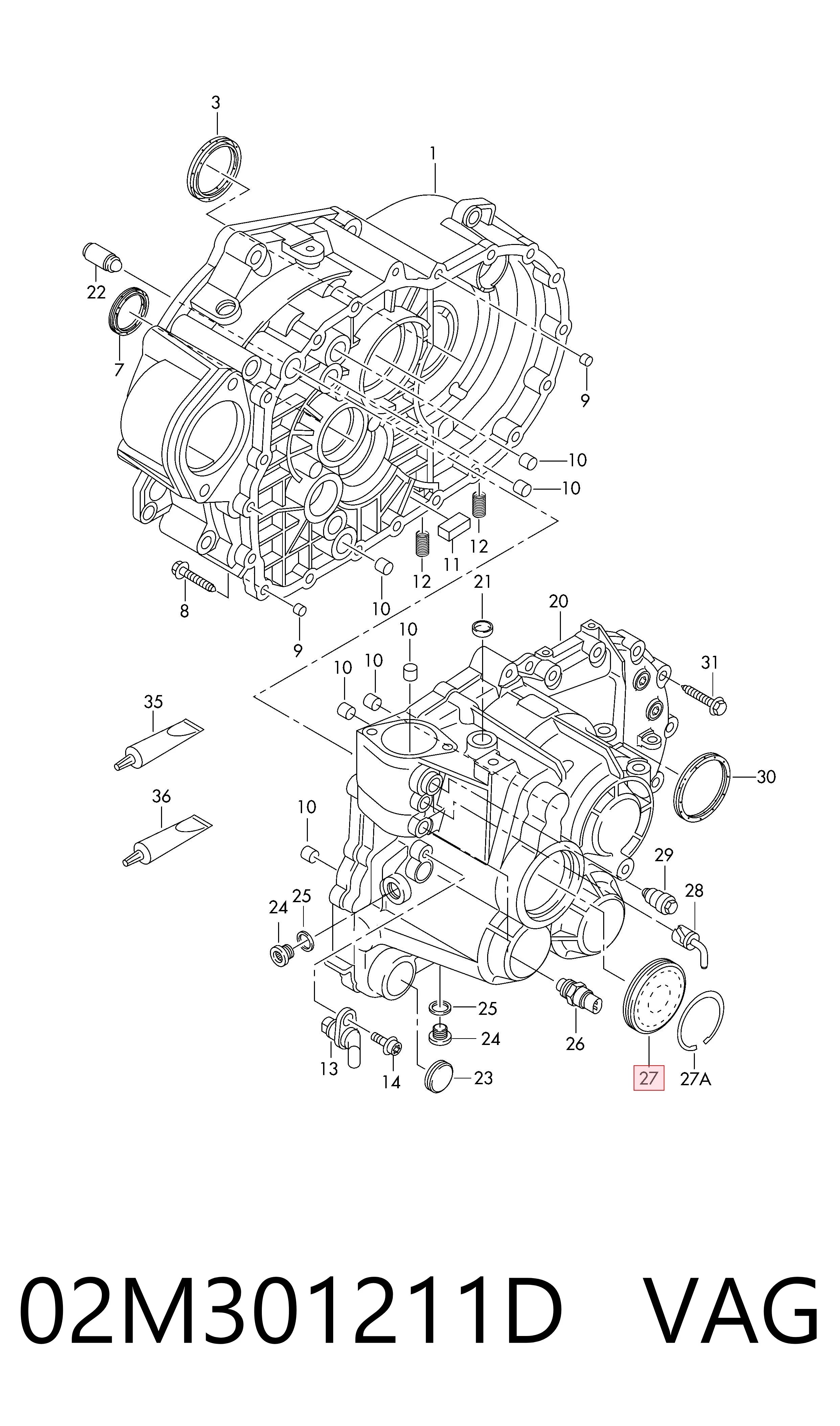 02M301211D VAG Кришка коробки передач