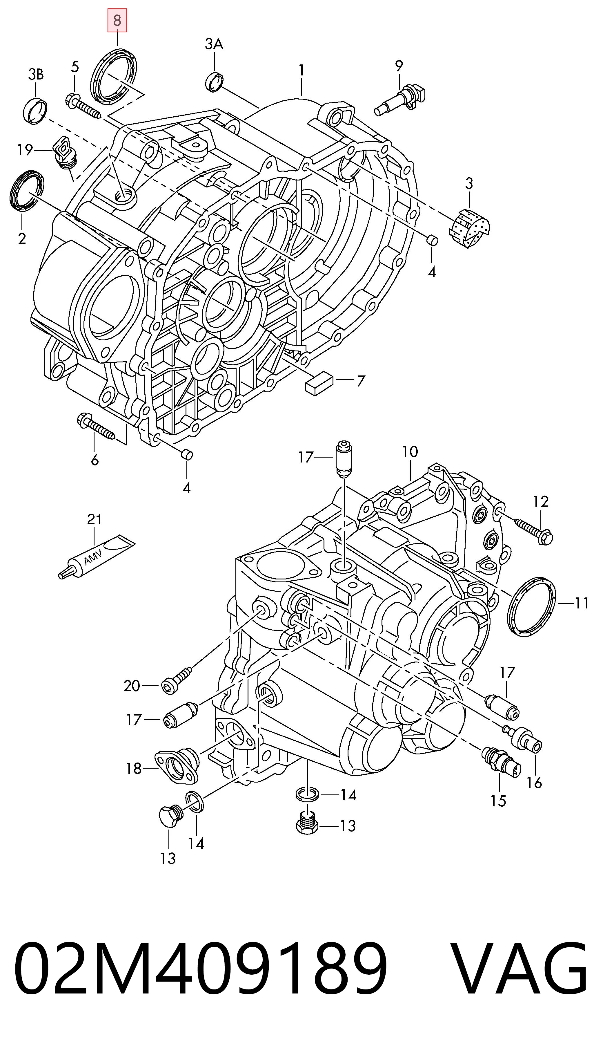 02M409189 VAG Сальник редуктора переднього моста