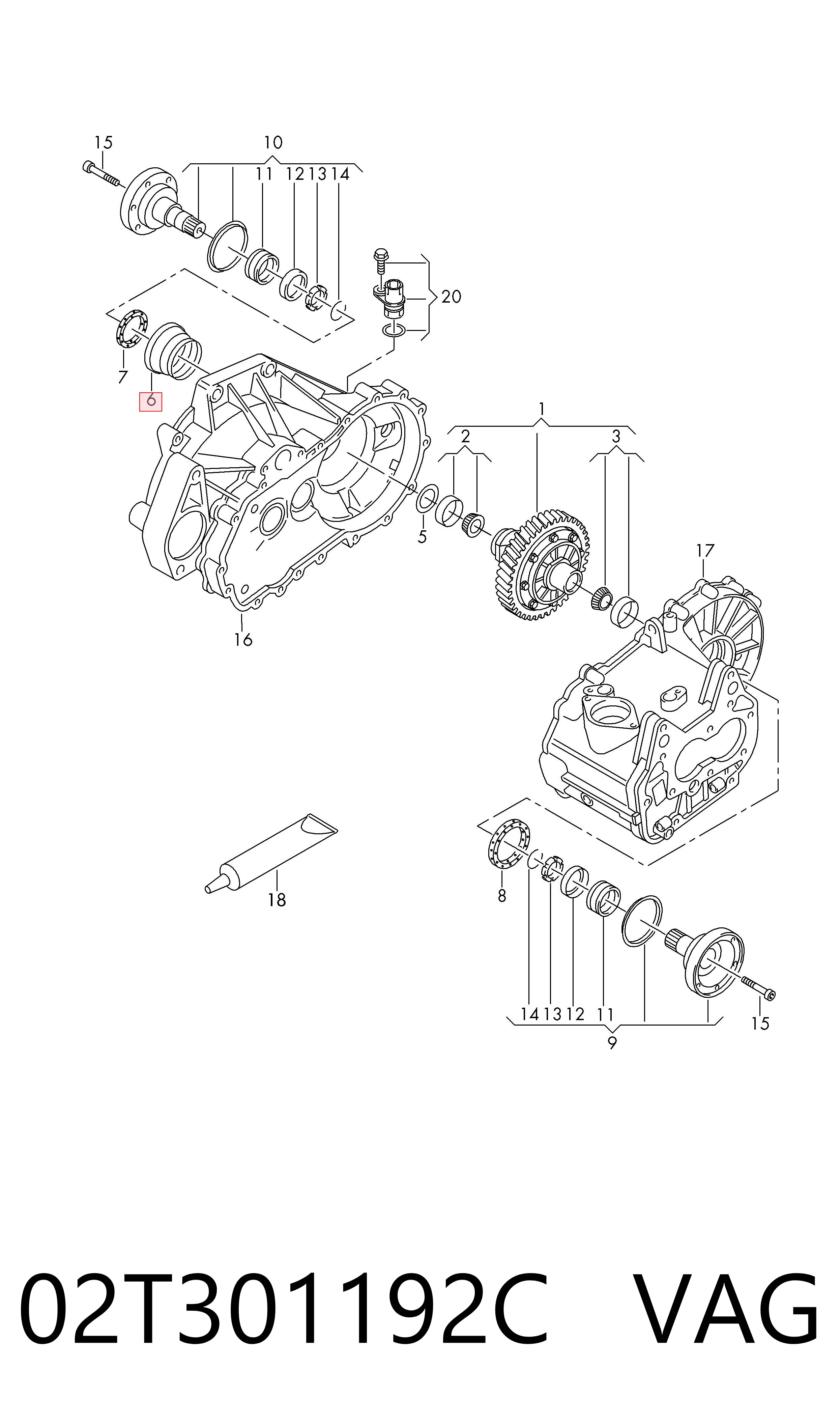 Корпус сальника правої півосі 02T301192C VAG