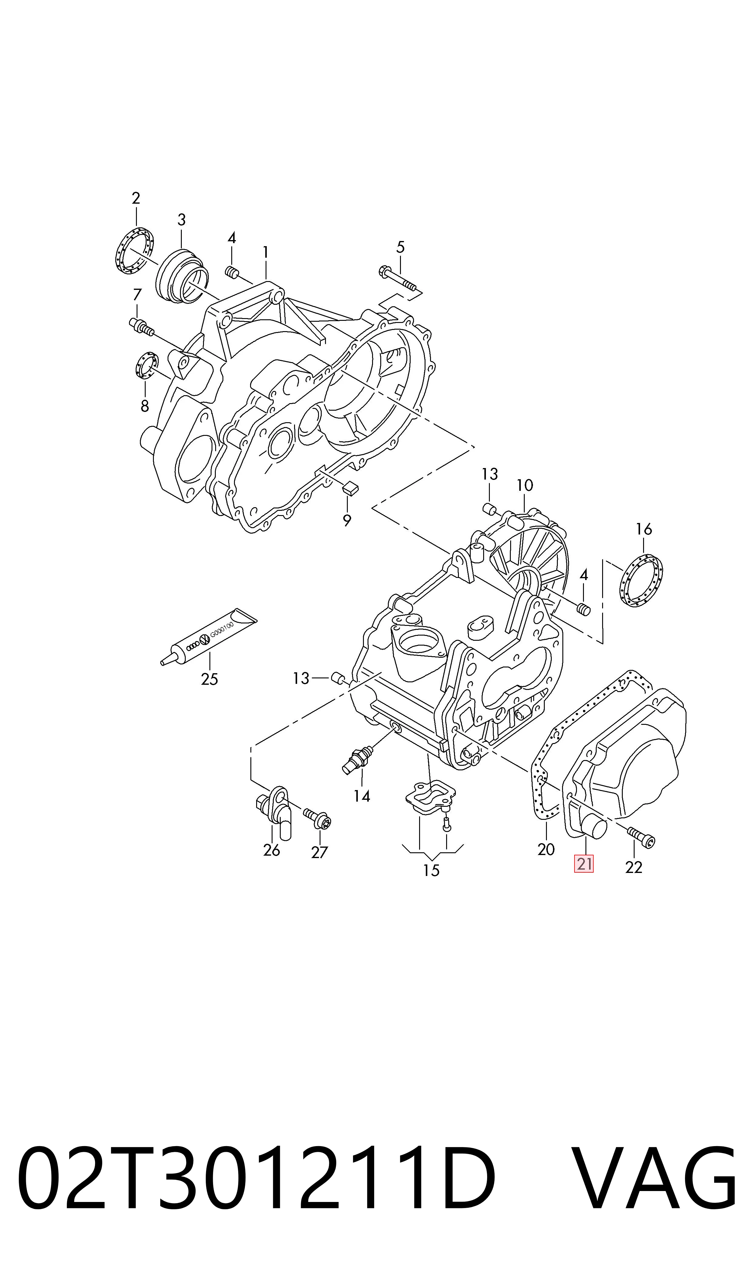 Кришка коробки передач 02T301211D VAG