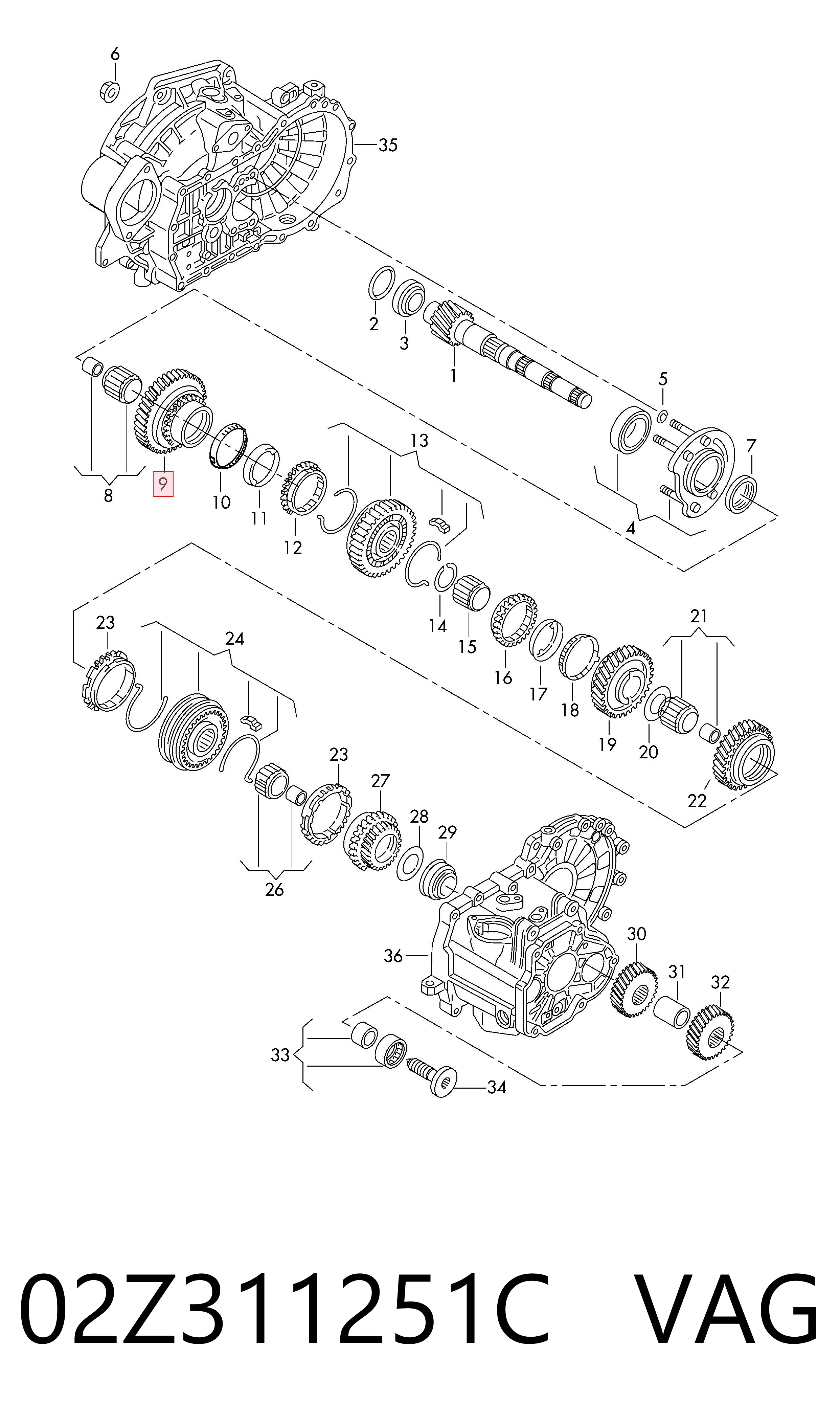 02Z311251C VAG Шестерня 1-й передачі, ведена