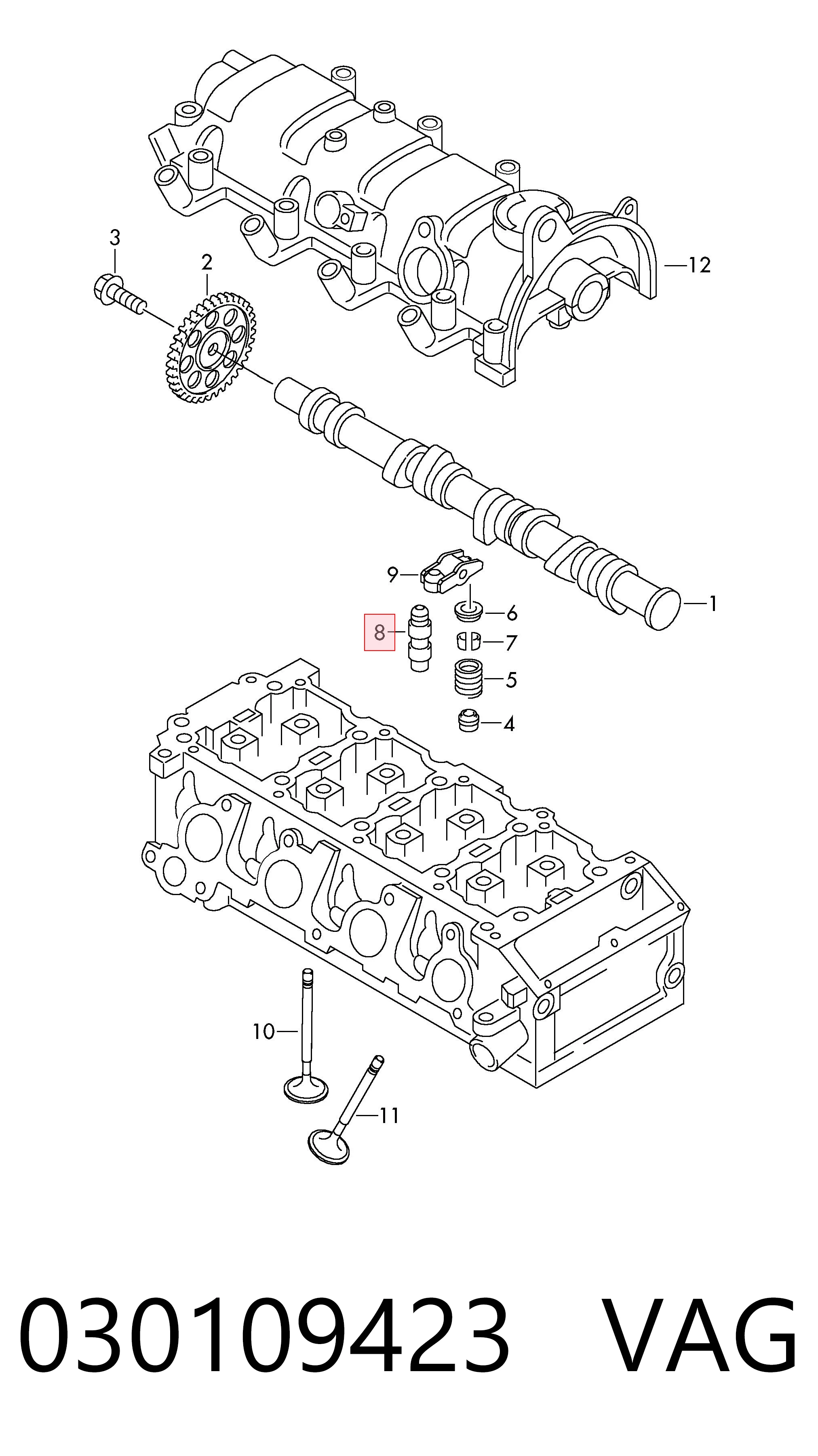 Штовхач клапана гідравлічний VAG 030109423 ціна, від 4.96 USD