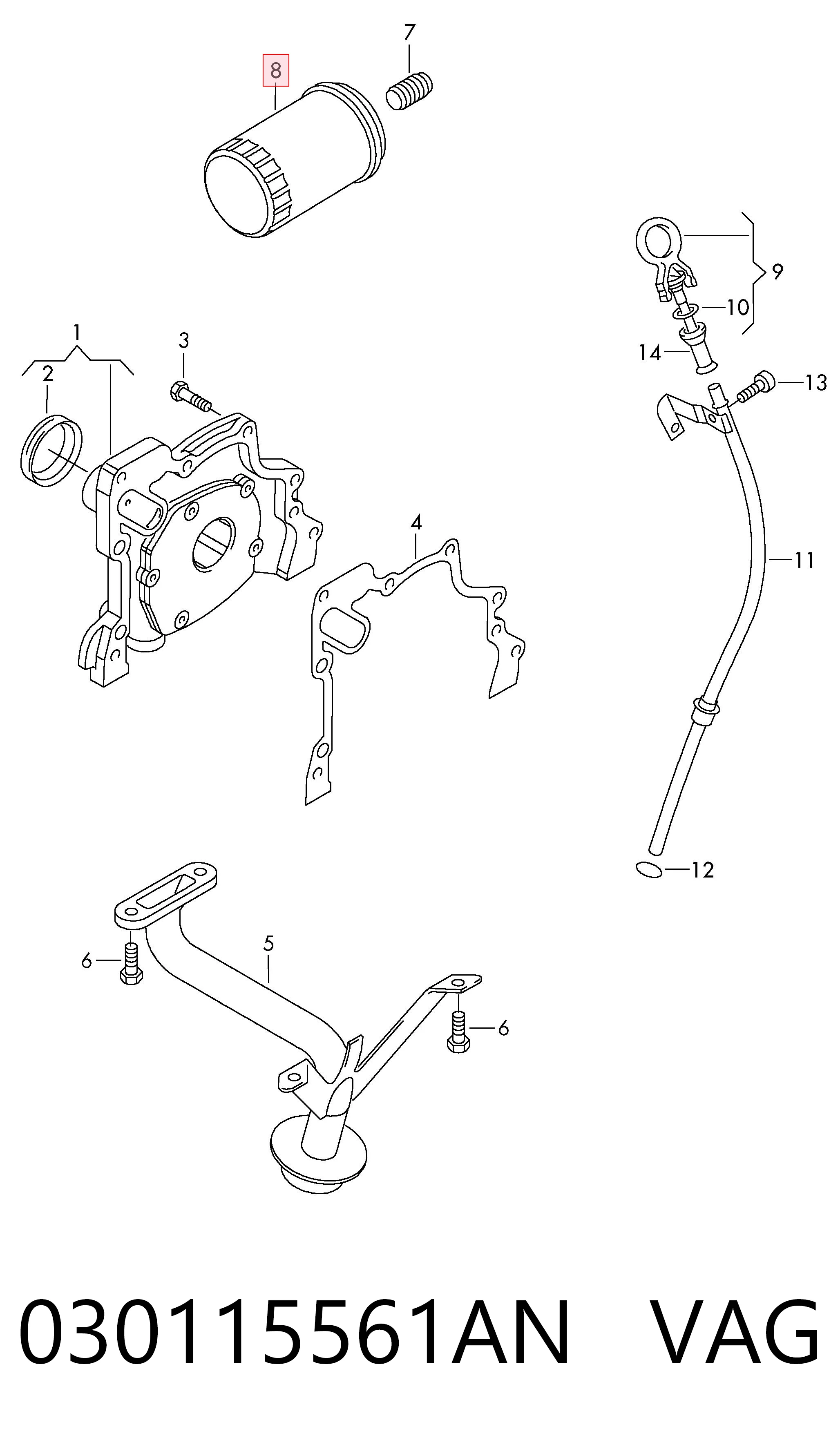 Масляний фільтр двигуна VAG 030115561AN ціна, від 5.52 USD