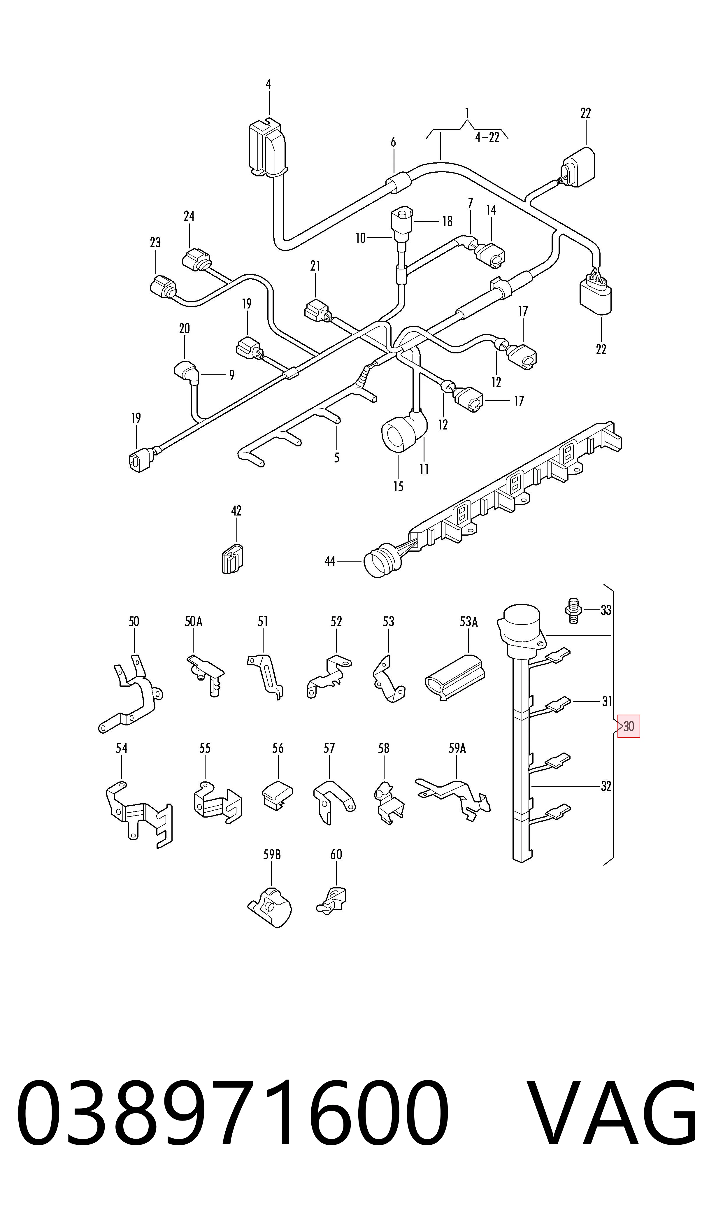 Кабель (адаптер) форсунки VAG 038971600 ціна, від 64.94 USD