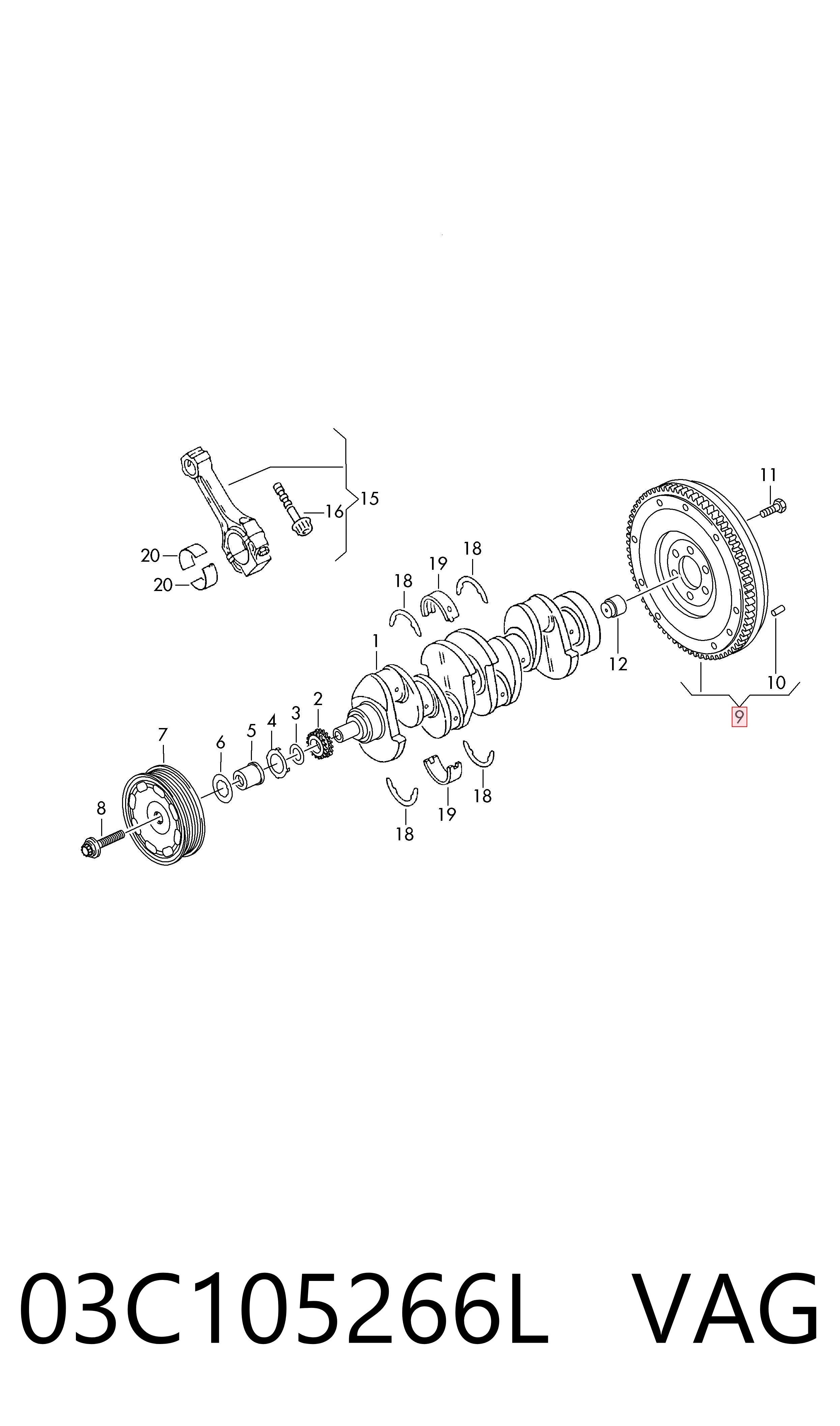 Купити 03C105266L VAG Маховик із зубчастим ободом в зборі