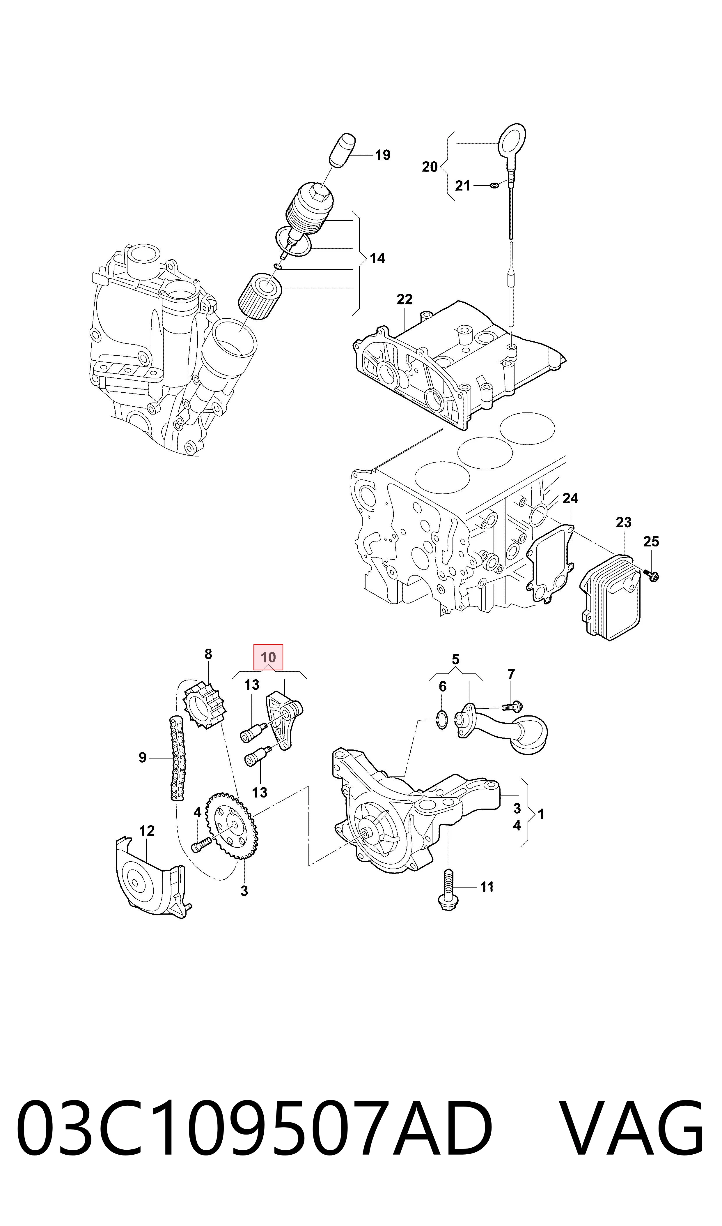 Купити 03C109507AD VAG Натягувач ланцюга насосу масляного