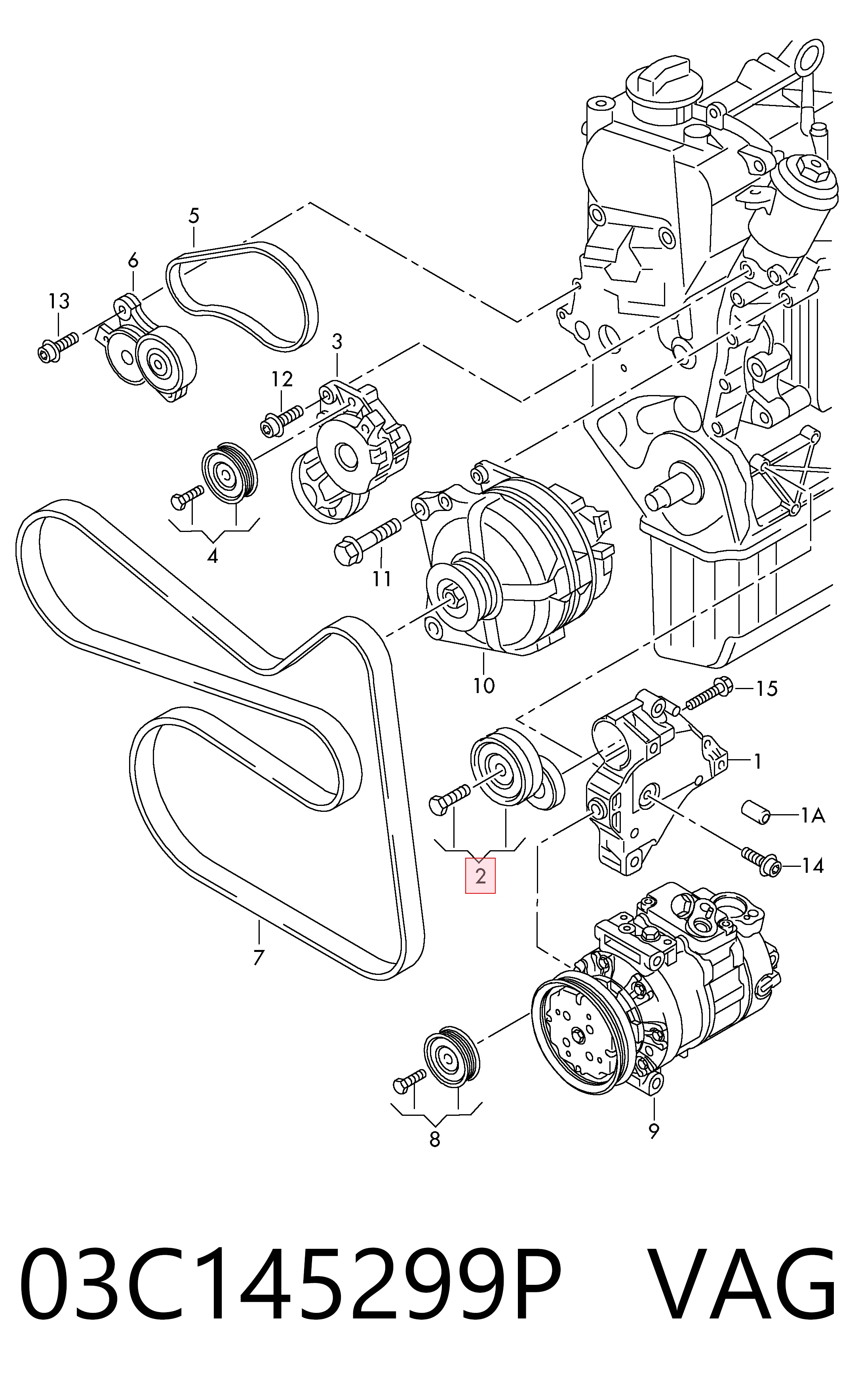 Натяжний ролик Volkswagen Jetta VI седан (162, 163, AV3, AV2, AY2, AY3) (2011 - 2019) ціна, від 12.37 USD