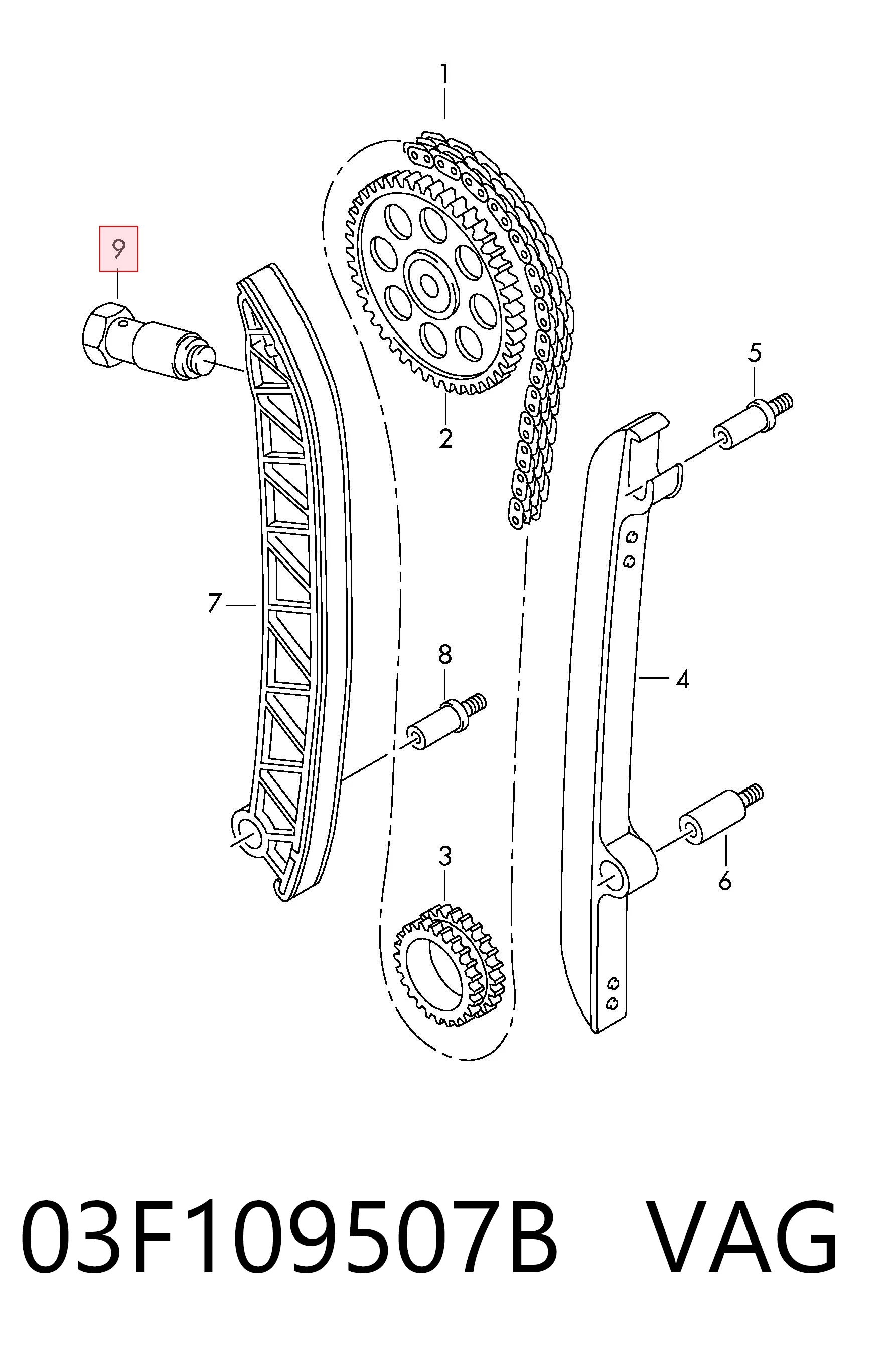 Натягувач ланцюга ГРМ VAG 03F109507B ціна, від 69.01 USD