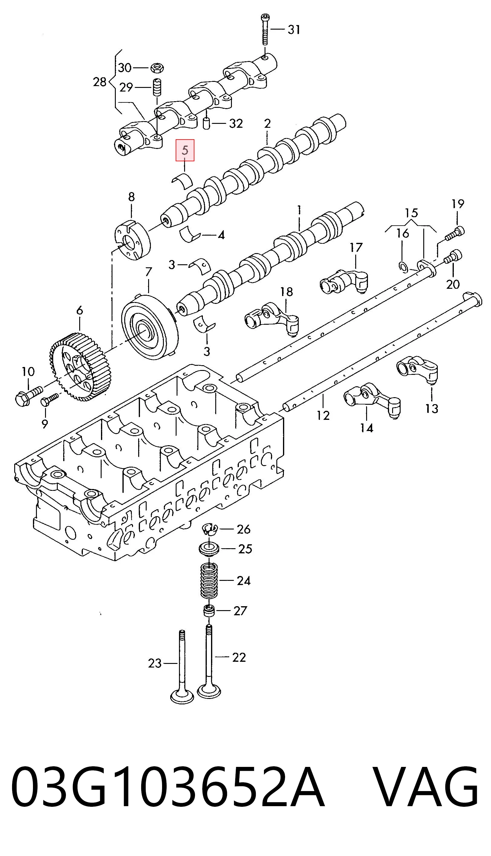 03G103652A VAG Вкладиш распредвала, стандартний, комплект