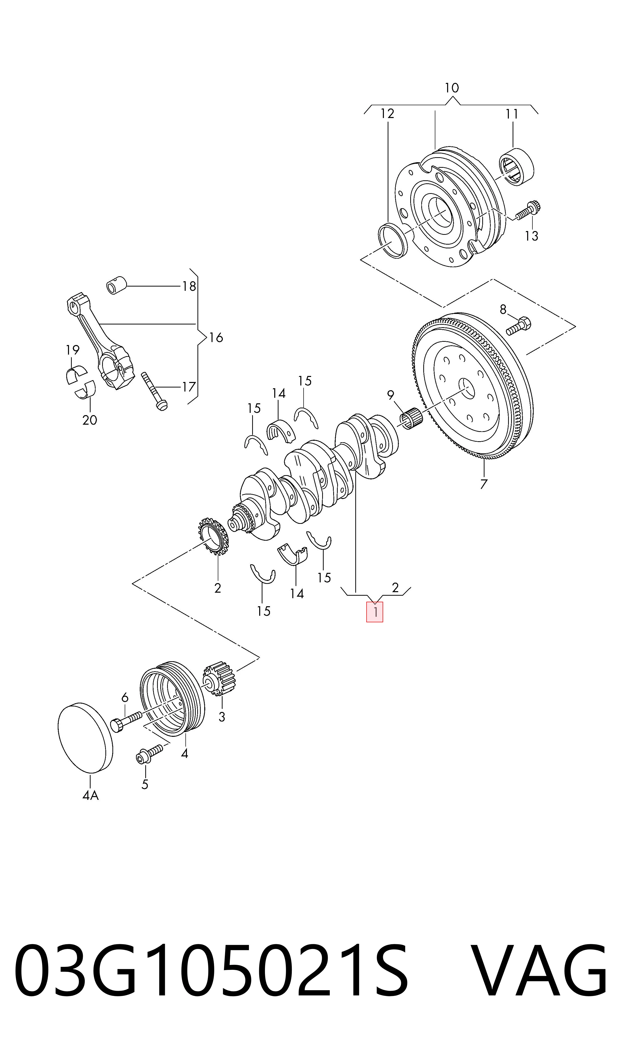 Колінвал двигуна на Audi A4 B8 8K2