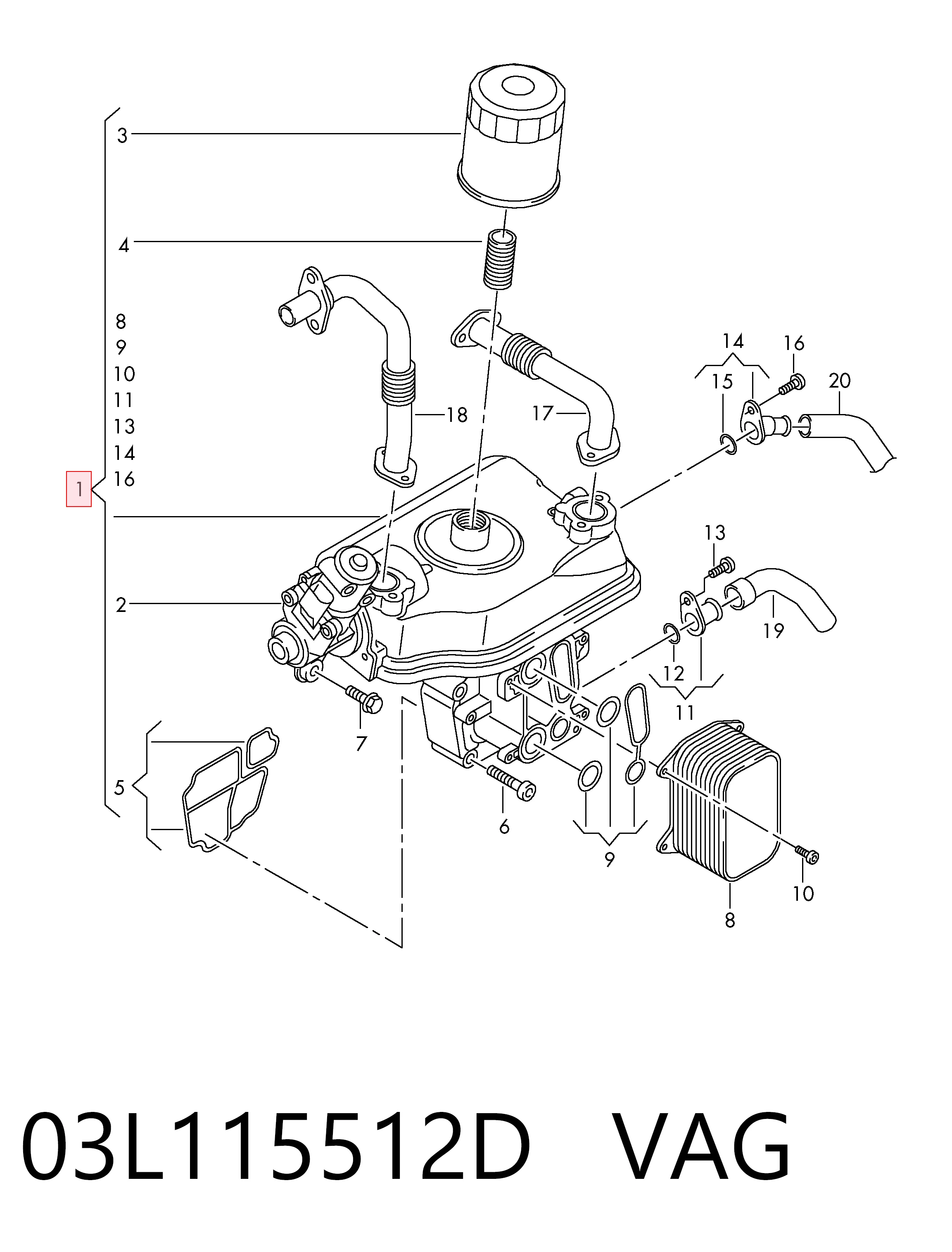 03L115512D VAG Радіатор системи EGR рециркуляції вихлопних газів