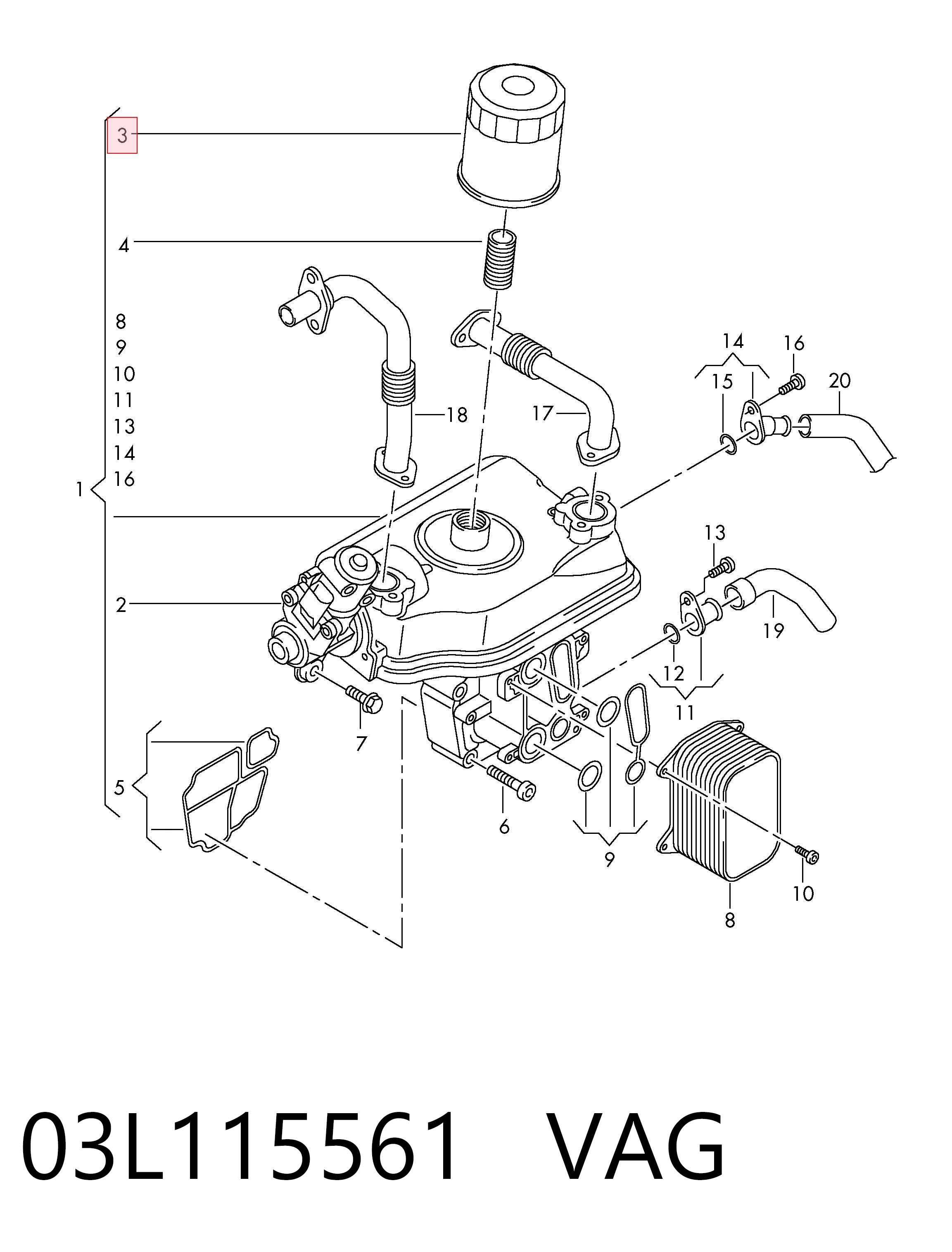 Масляний фільтр двигуна VAG 03L115561 ціна, від 23.66 USD