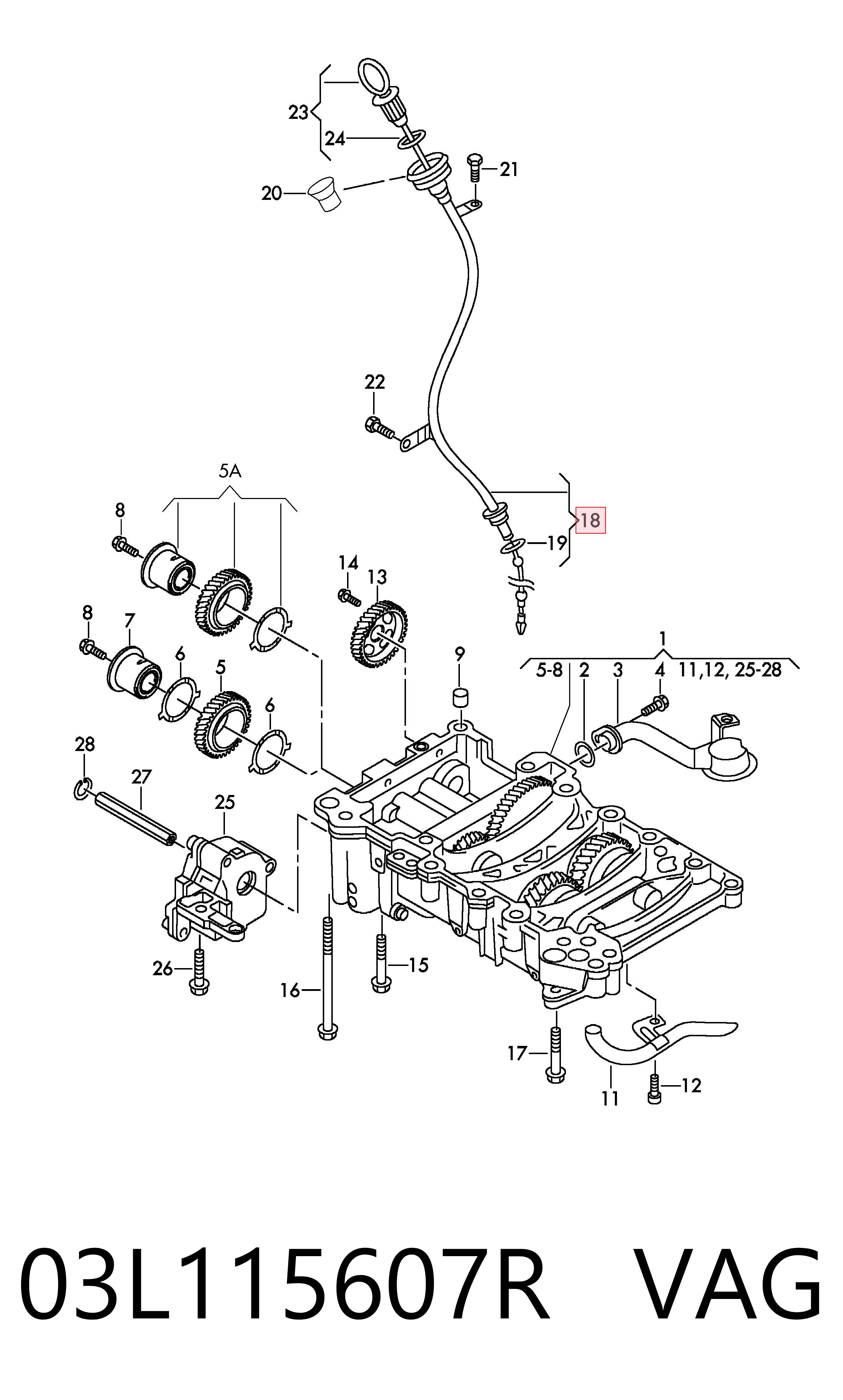 03L115607R VAG Направляюча щупа-індикатора рівня масла в двигуні