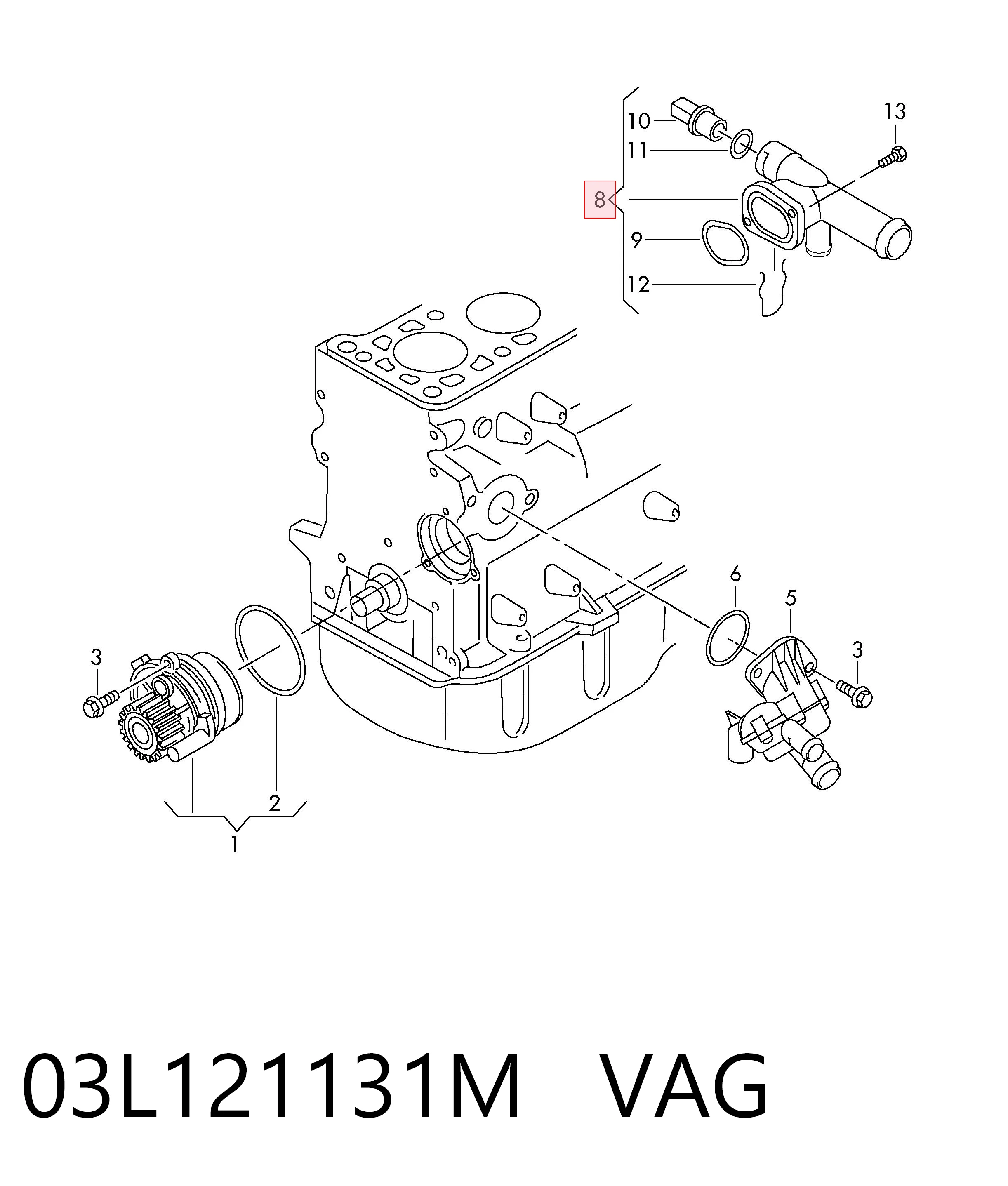 Фланець системи охолодження (трійник) 03L121131M VAG