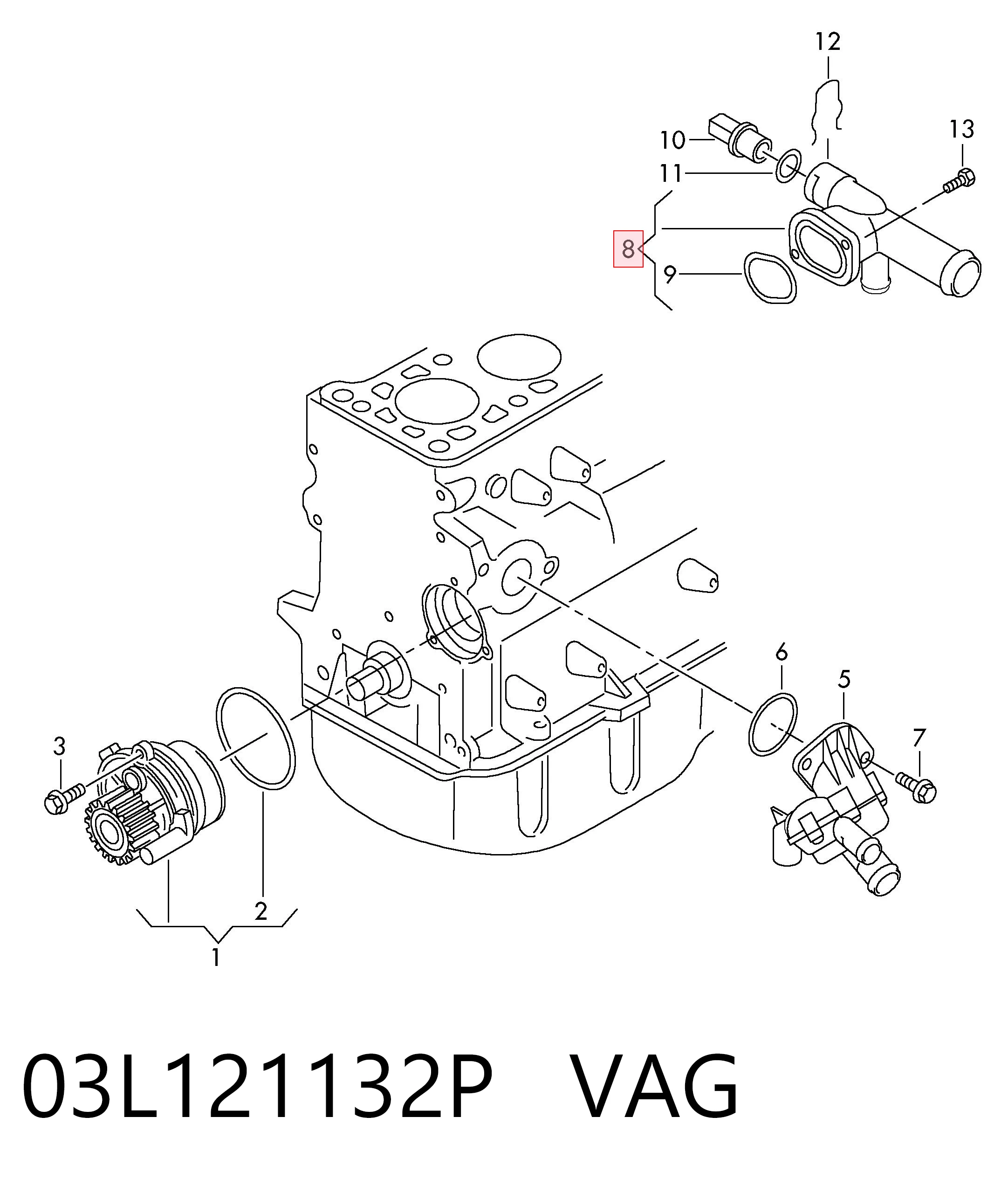 Водяний патрубок VAG 03L121132P