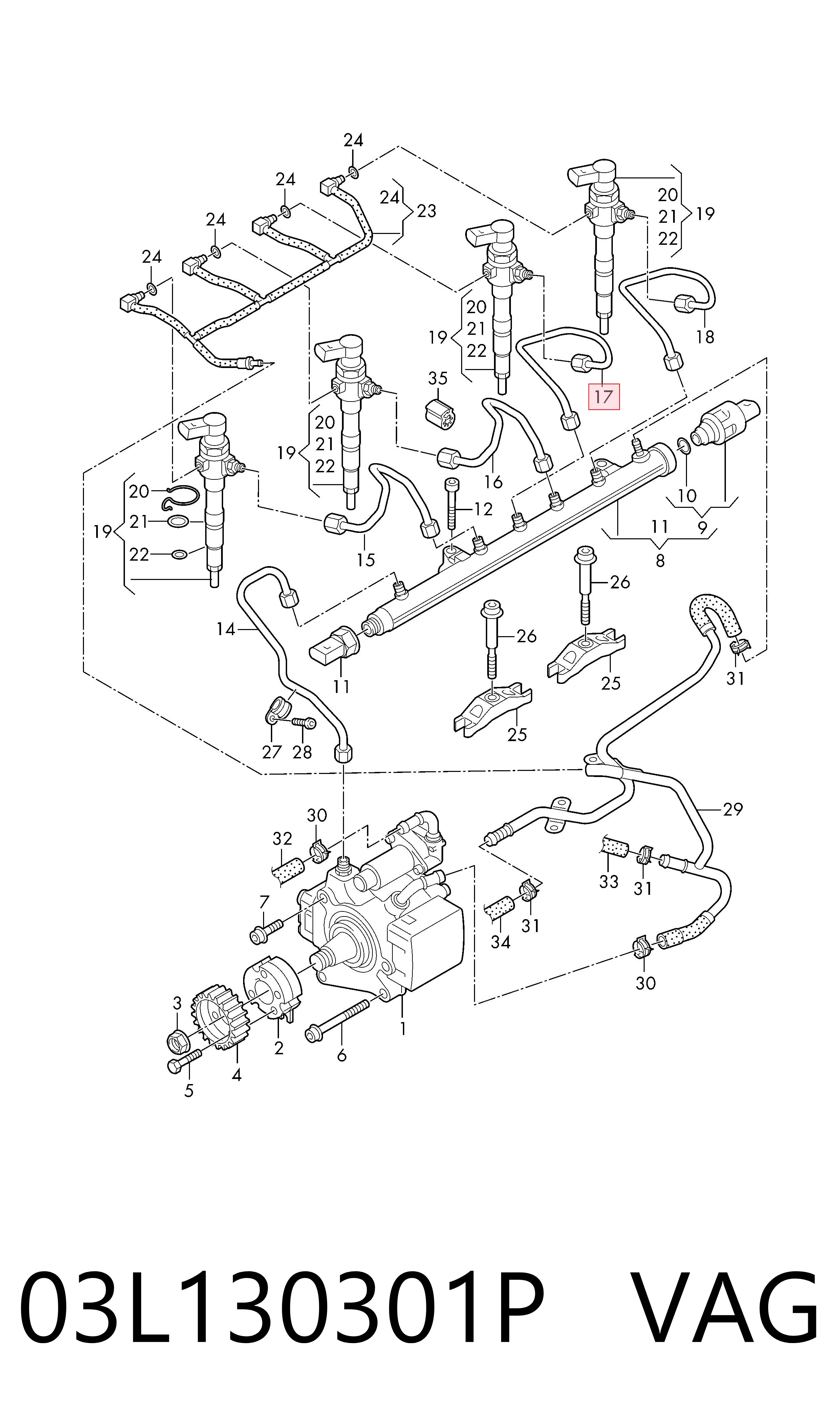 03L130301P VAG Трубка паливна форсунки 3-го циліндра
