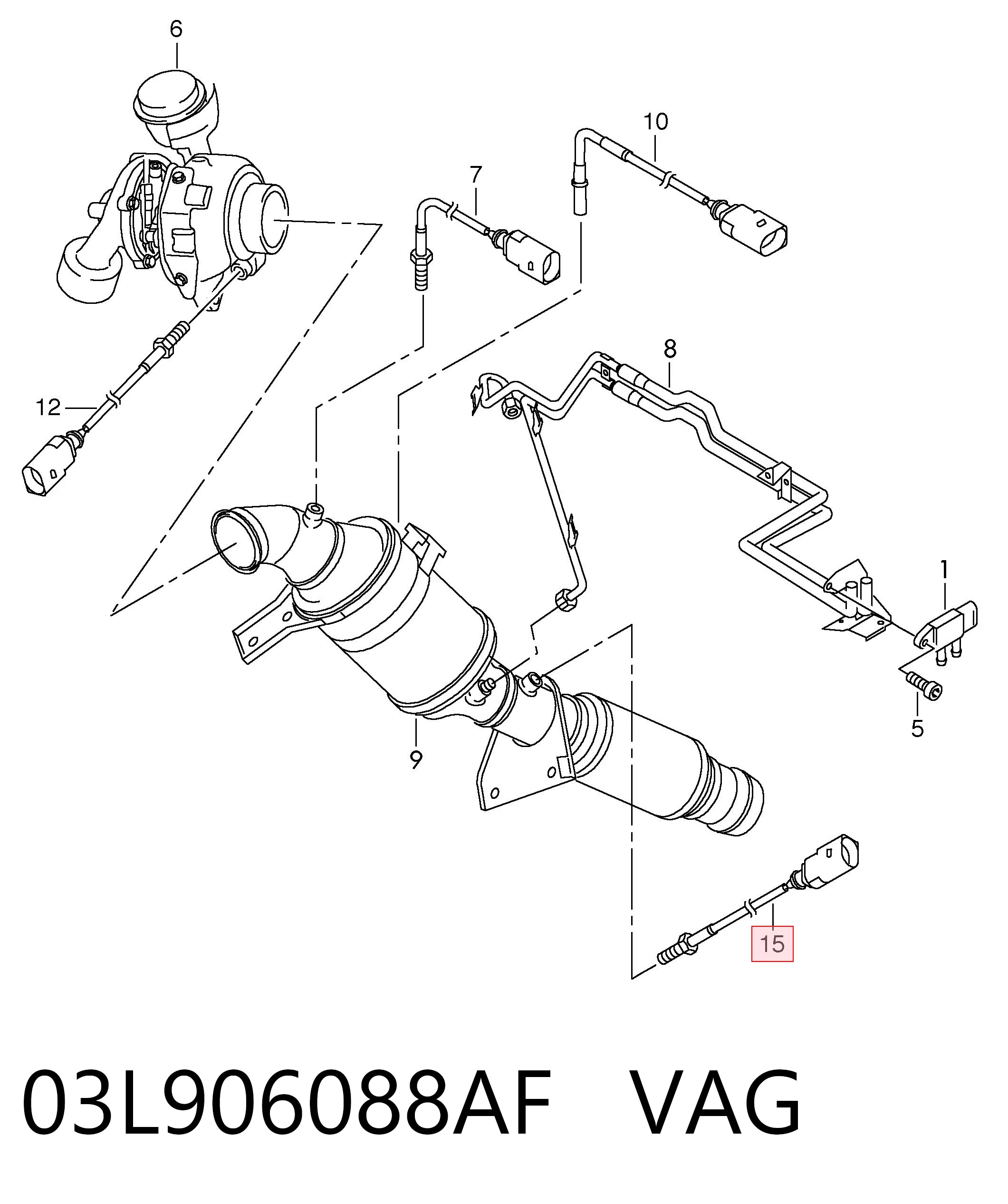 03L906088AF VAG Датчик температури відпрацьованих газів (ВГ), після фільтр сажі
