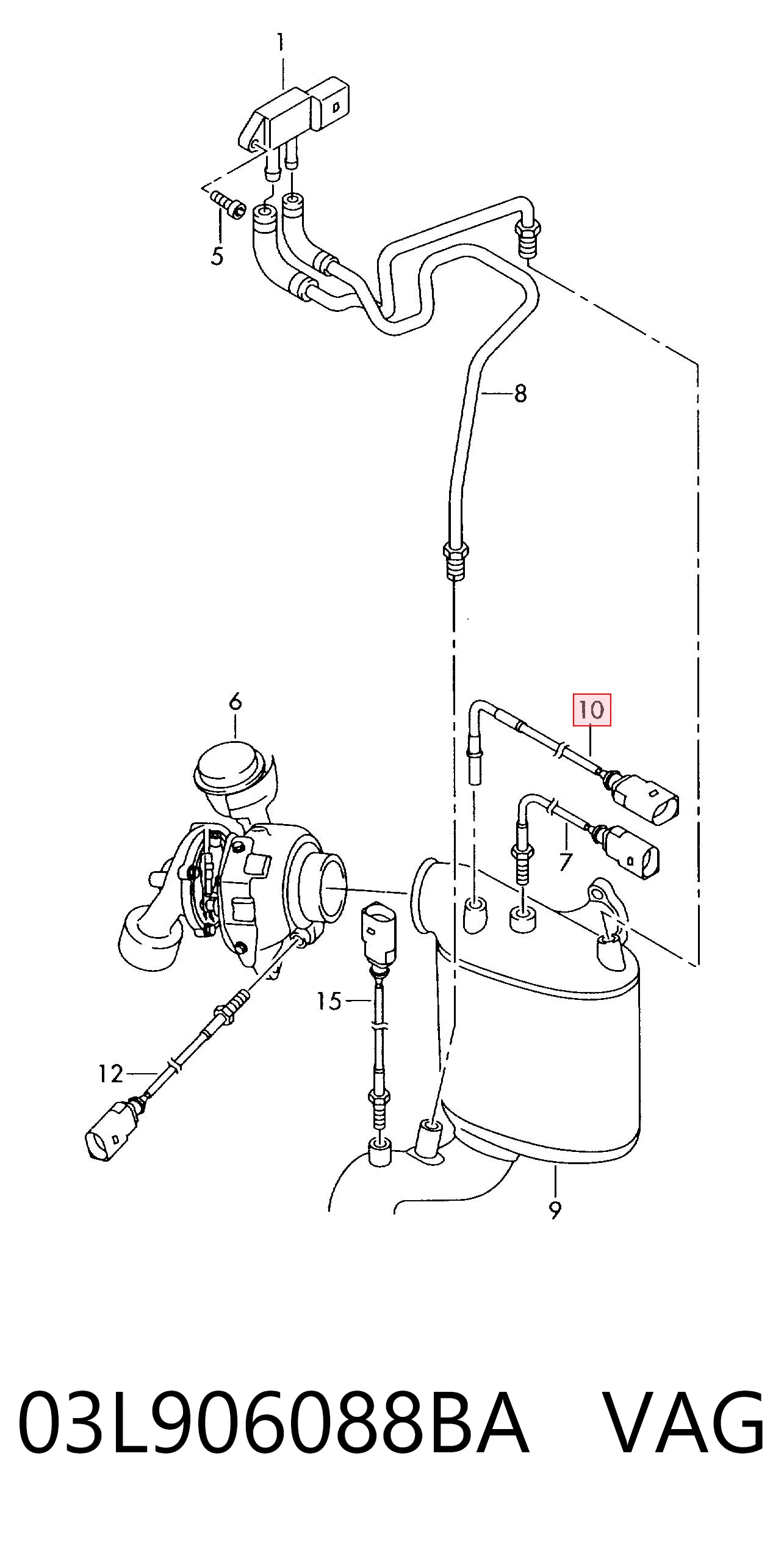 03L906088BA VAG Датчик температури відпрацьованих газів (ВГ), перед фільтром сажі