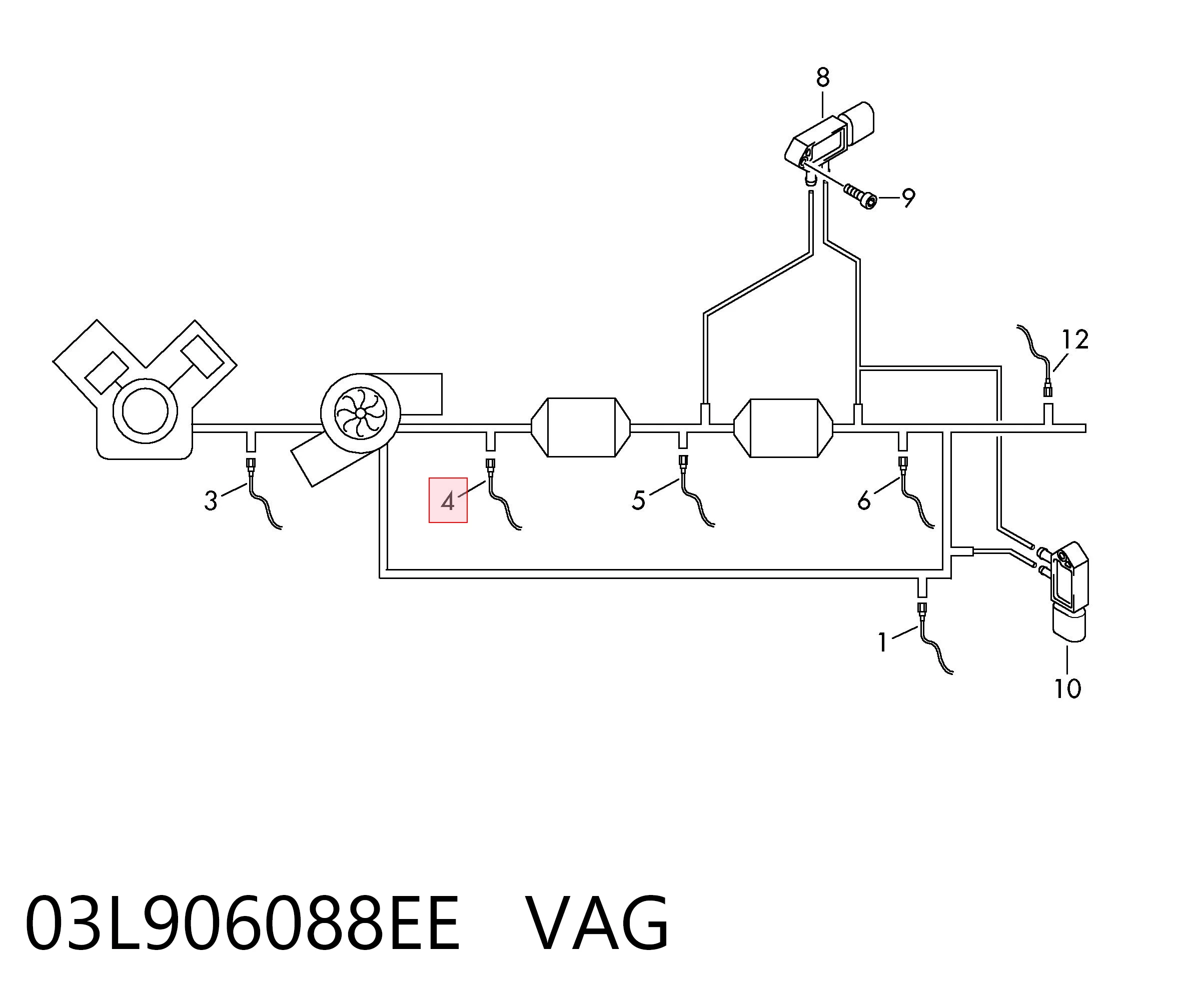 Купити 03L906088EE VAG Датчик температури відпрацьованих газів (ВГ), до каталізатора
