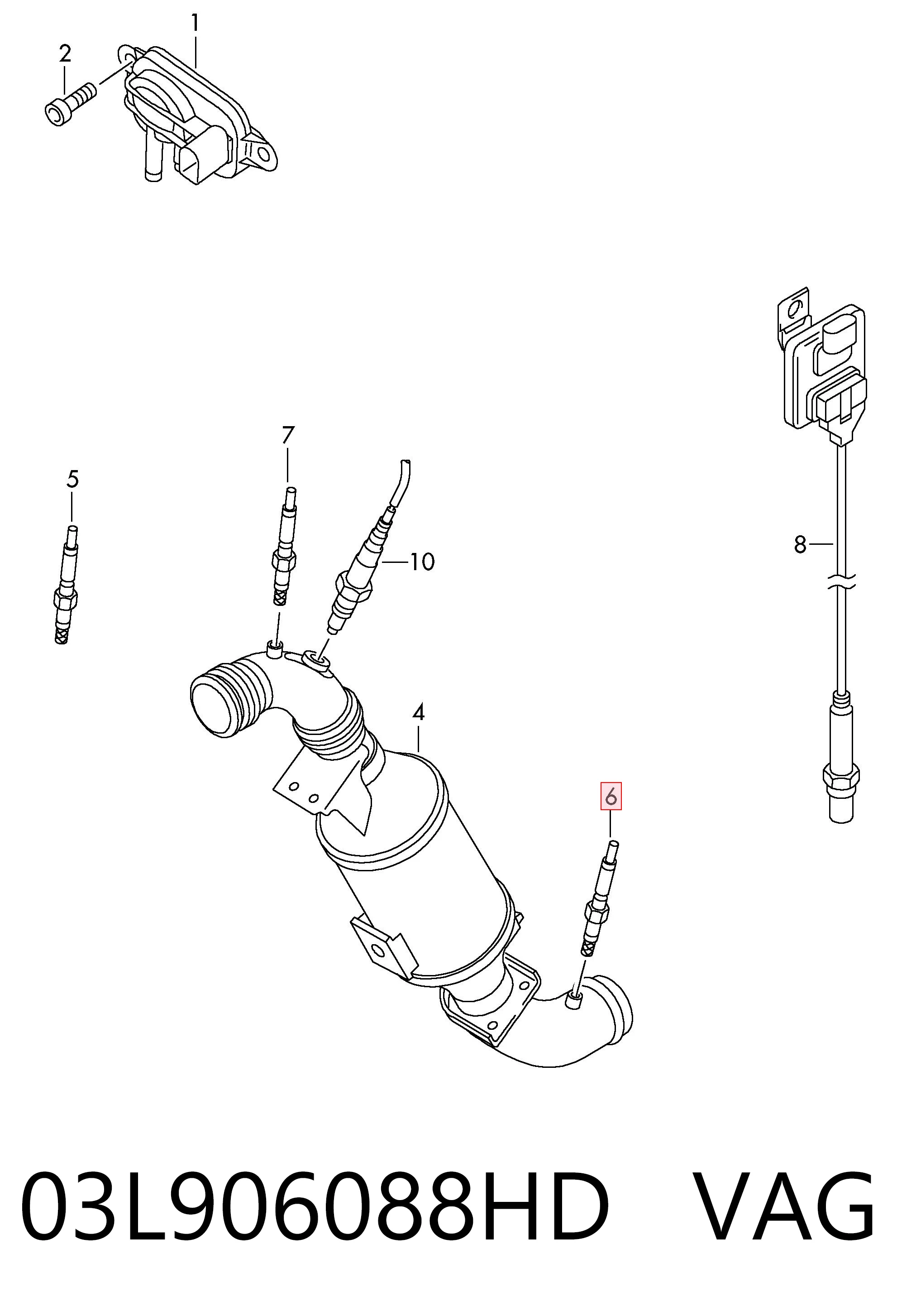 03L906088HD VAG Датчик температури відпрацьованих газів (ВГ), після фільтр сажі