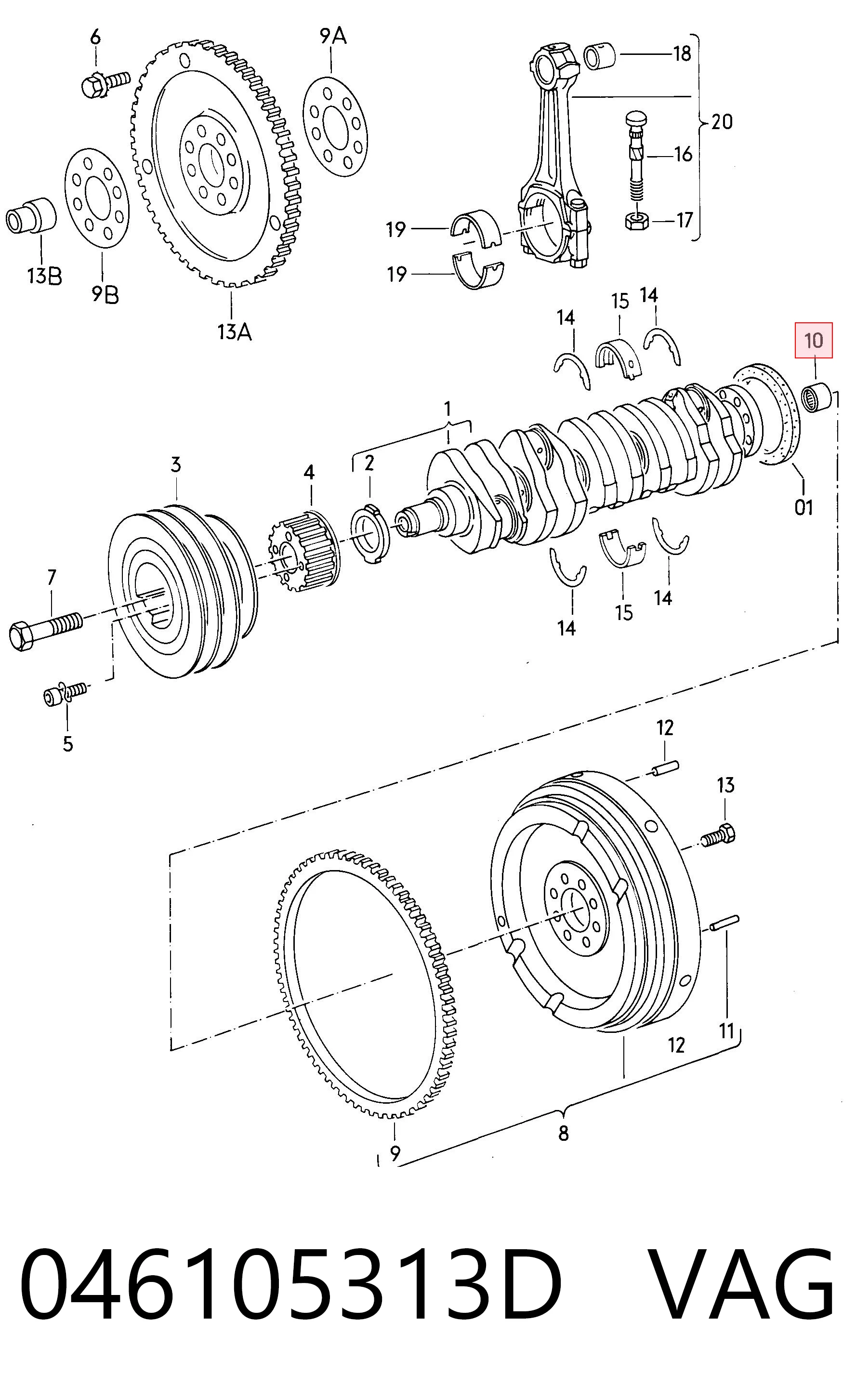 046105313D GPD Опорний підшипник первинного валу КПП (центрирующий підшипник маховика)