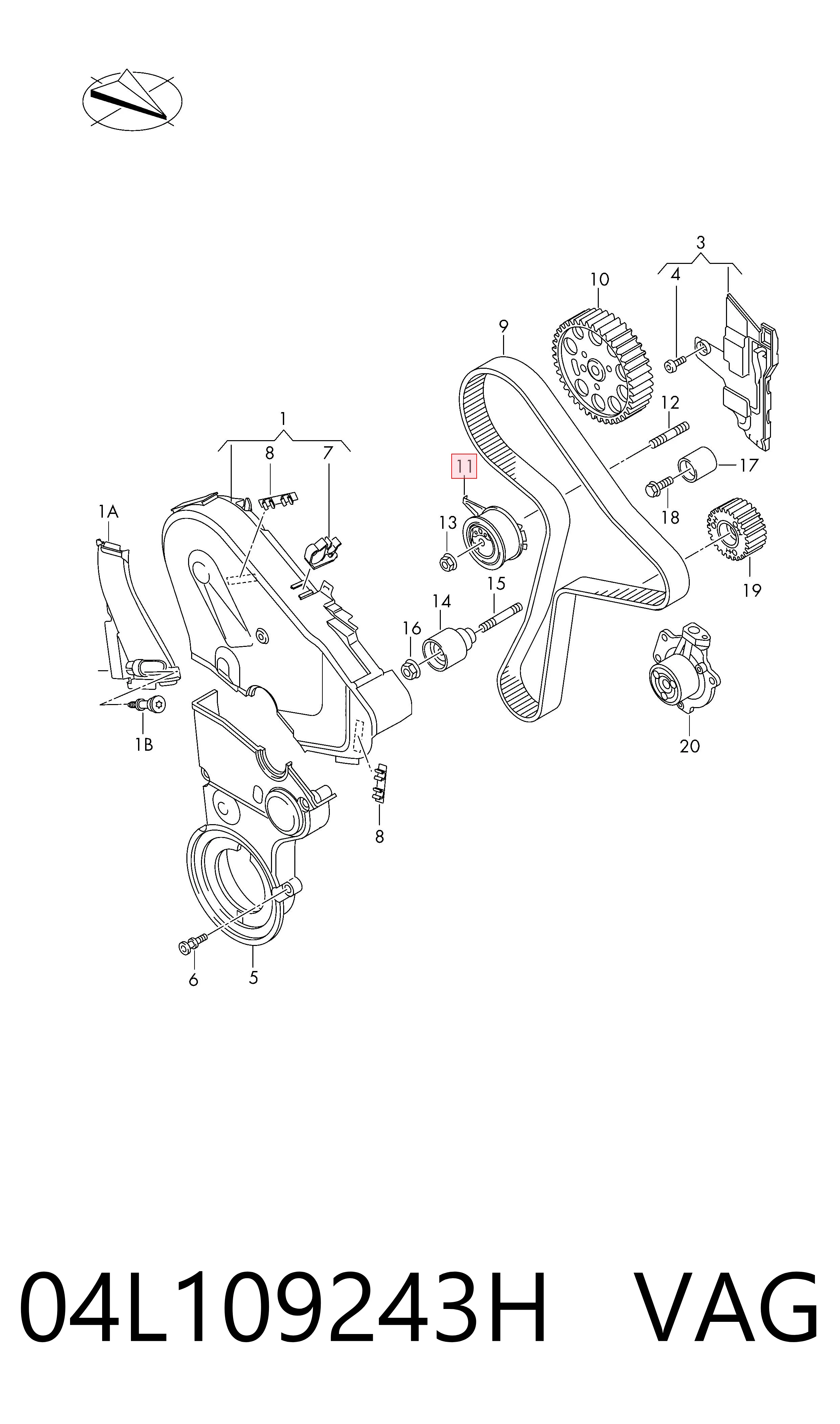 Натягувач ременя ГРМ VAG 04L109243H ціна, від 46.37 USD