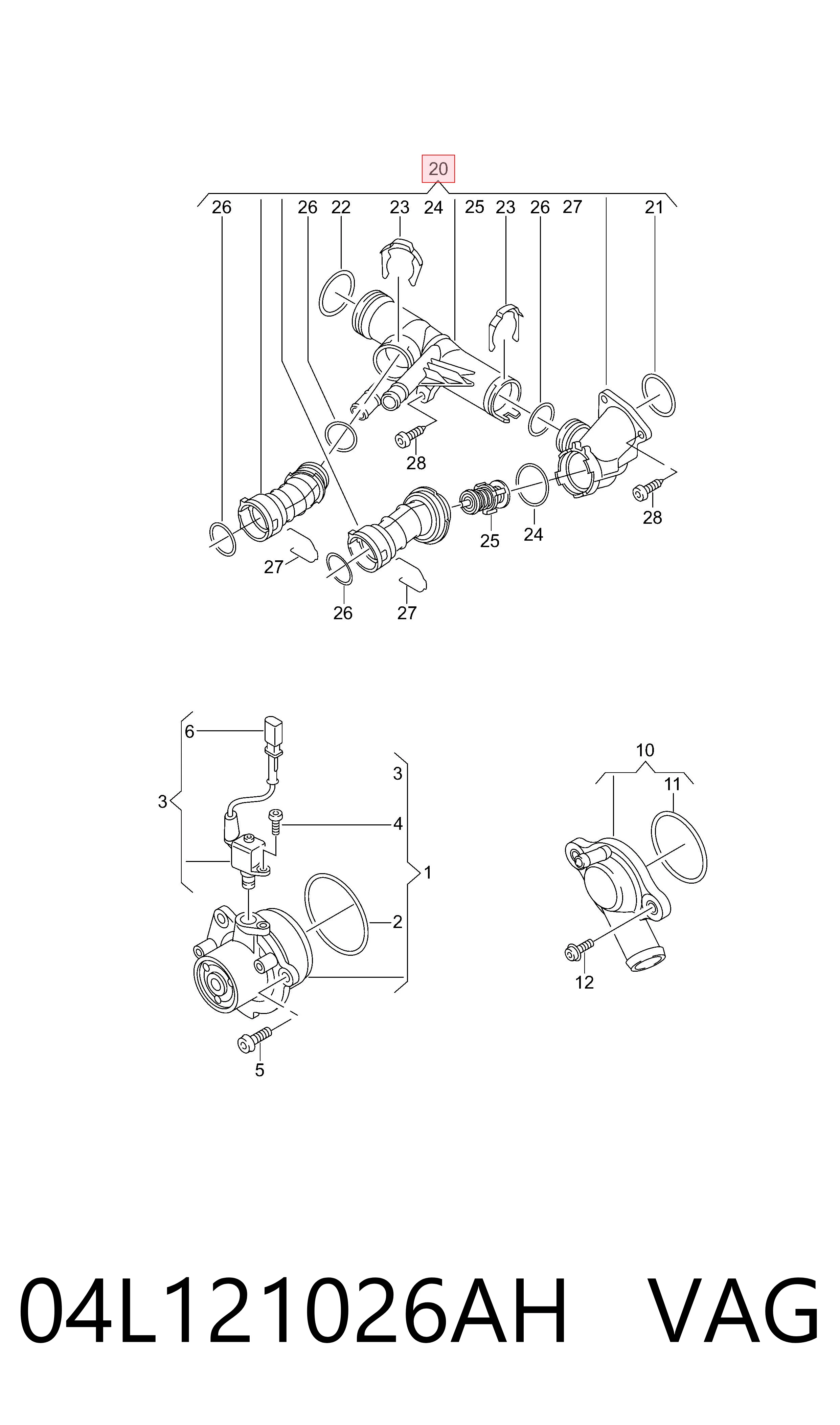 04L121026AH VAG Корпус термостата в зборі