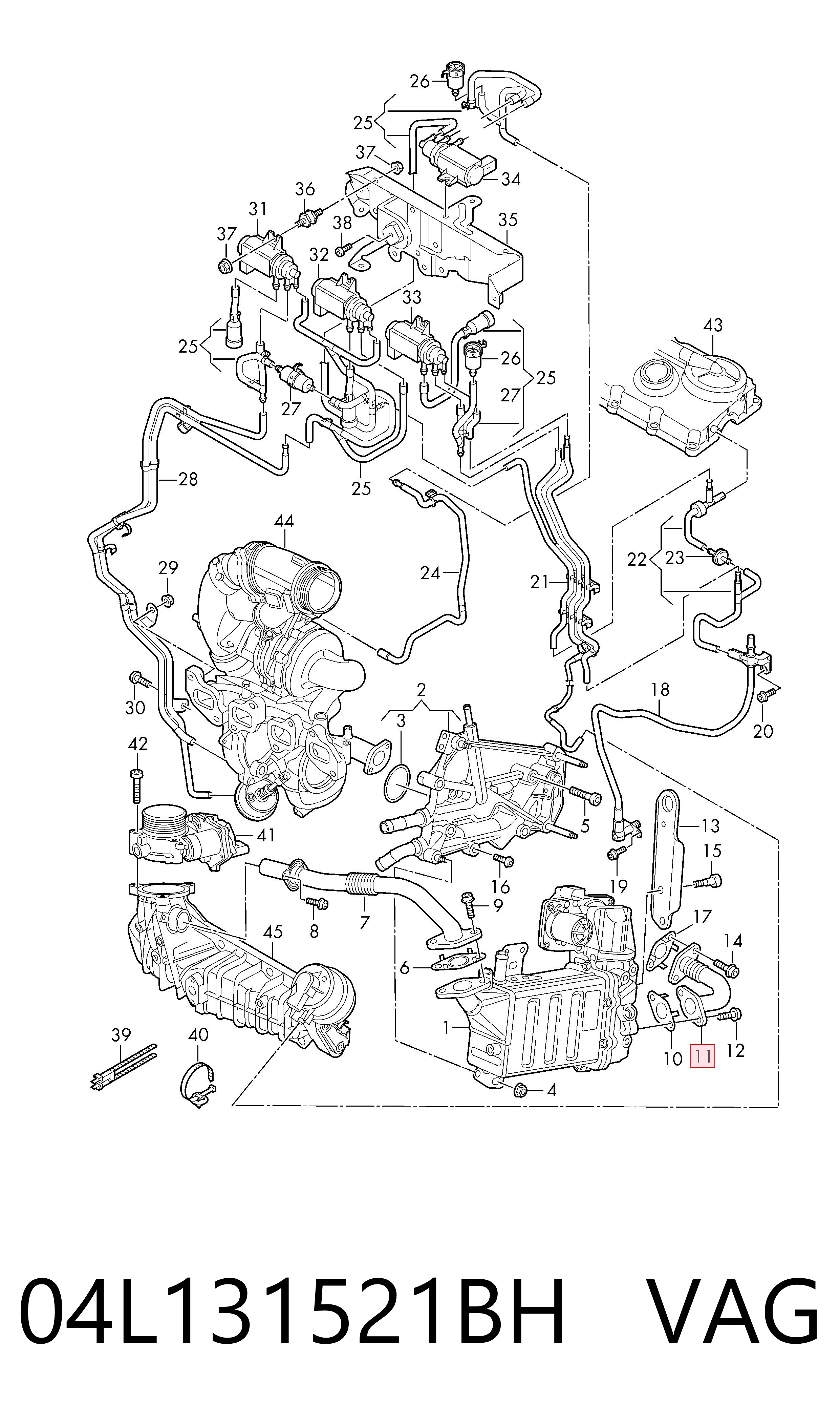 04L131521BH VAG Шланг (патрубок) радіатор EGR, подача